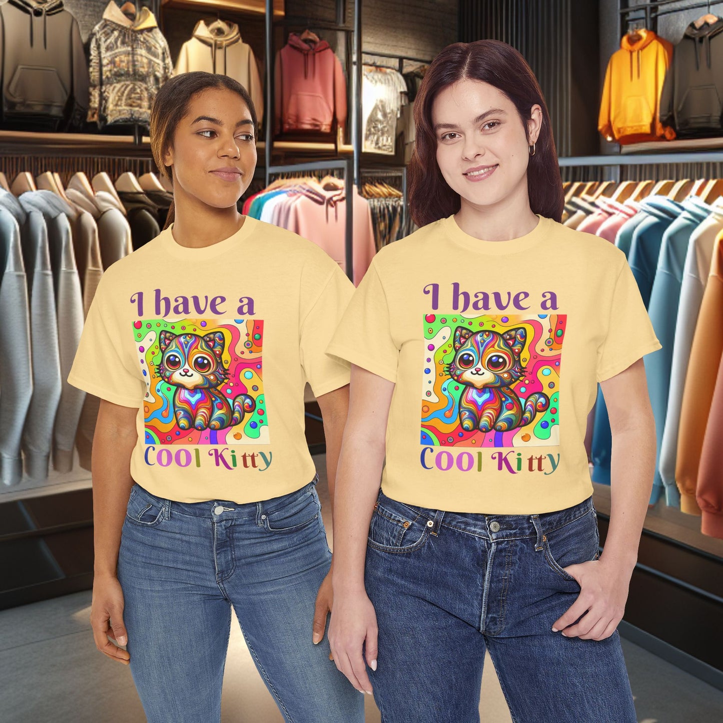 Cool Kitty Heavy Cotton Tee | Cat Lover Gift | Colorful Fun Shirt | Cute Animal Apparel | Perfect for Birthdays & Pet Lovers