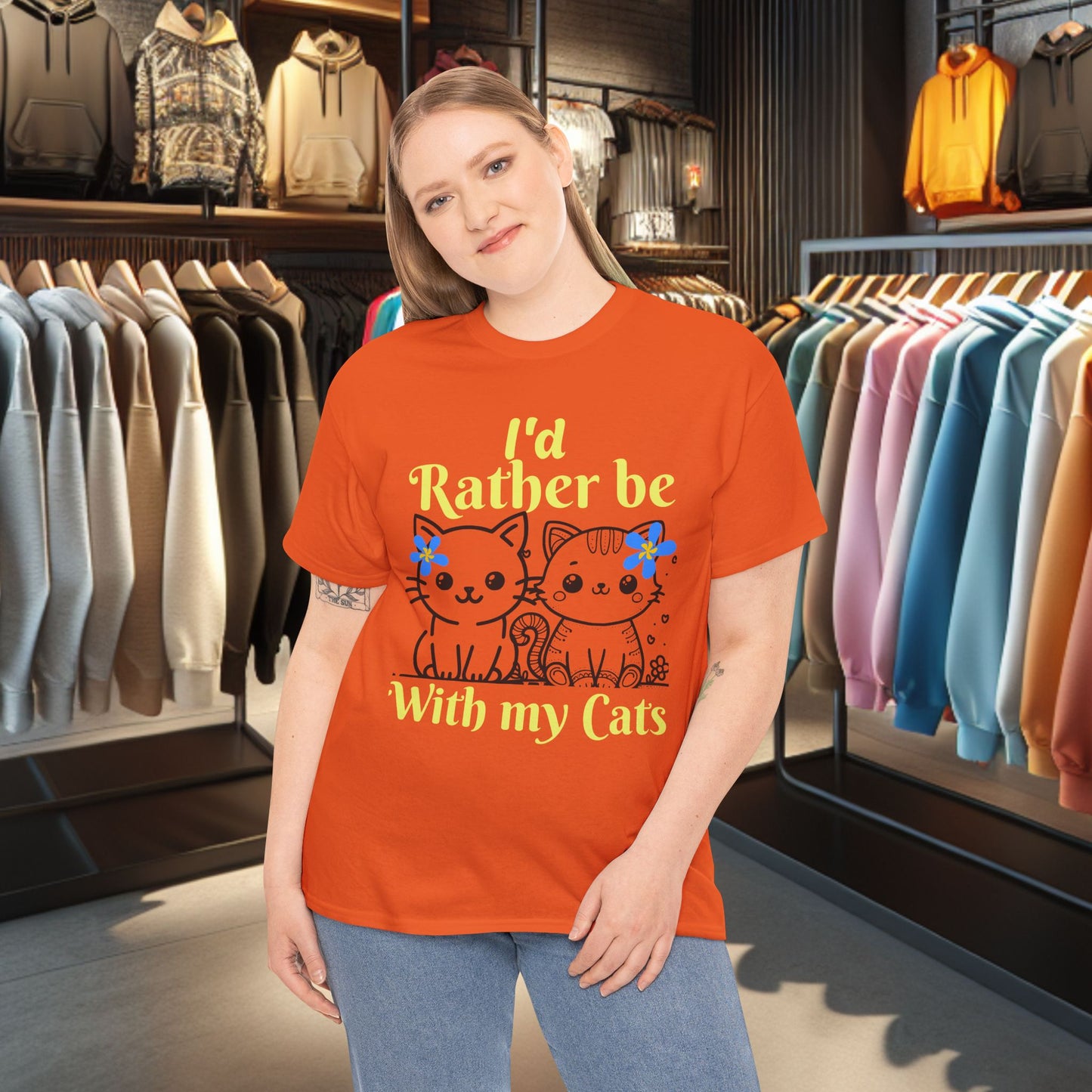With my Cats Heavy Cotton Tee | Cat Lover Gift | Colorful Fun Shirt | Cute Animal Apparel | Perfect for Birthdays & Pet Lovers