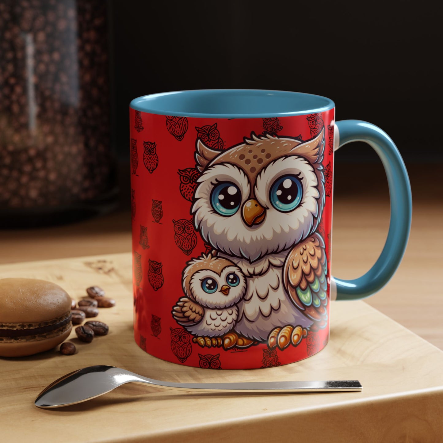 Red Coffee Mug - Owl Family - Colorful Inspirational Owl Design