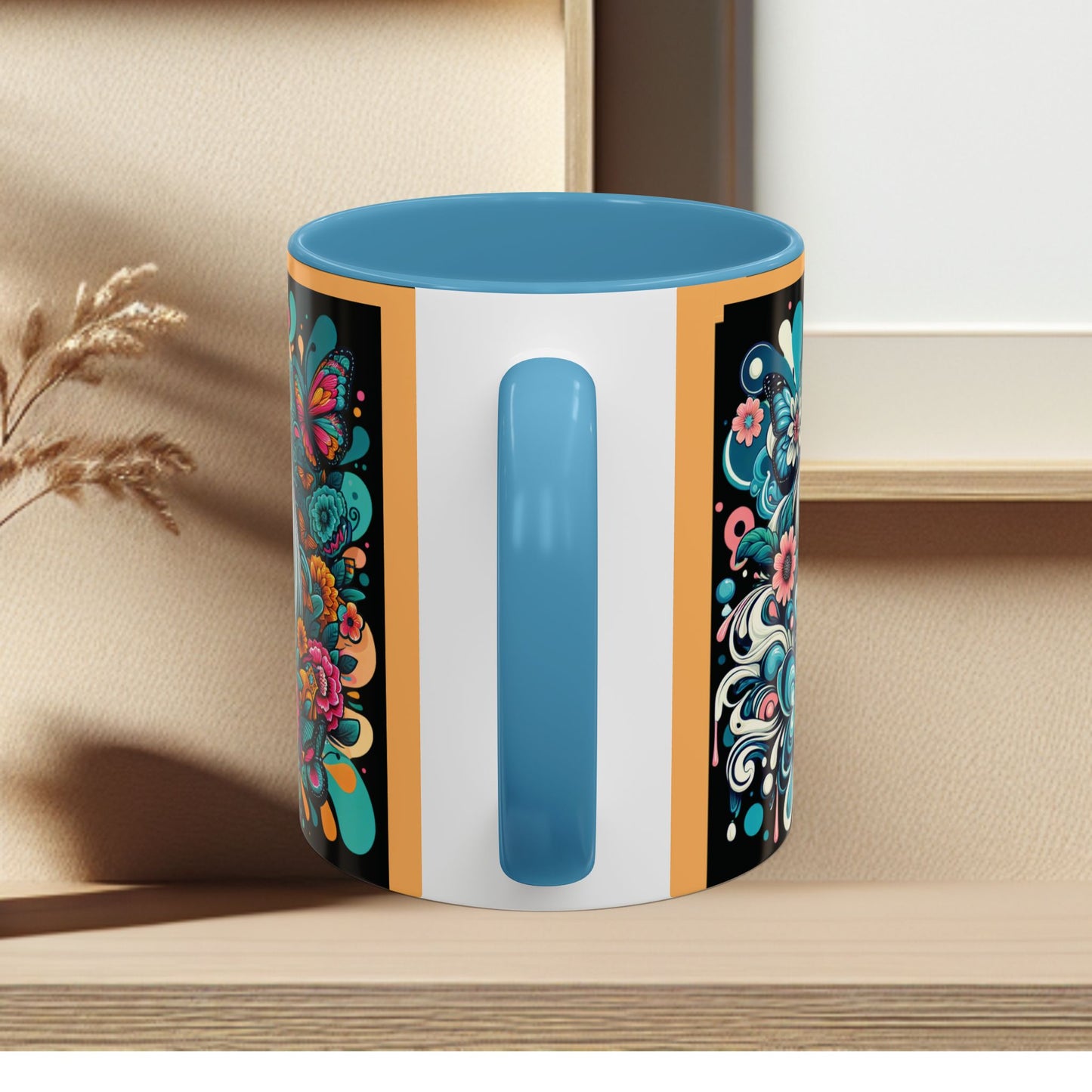 Coffee Mug White Horses with Blue Highlights in Flowers - Mug