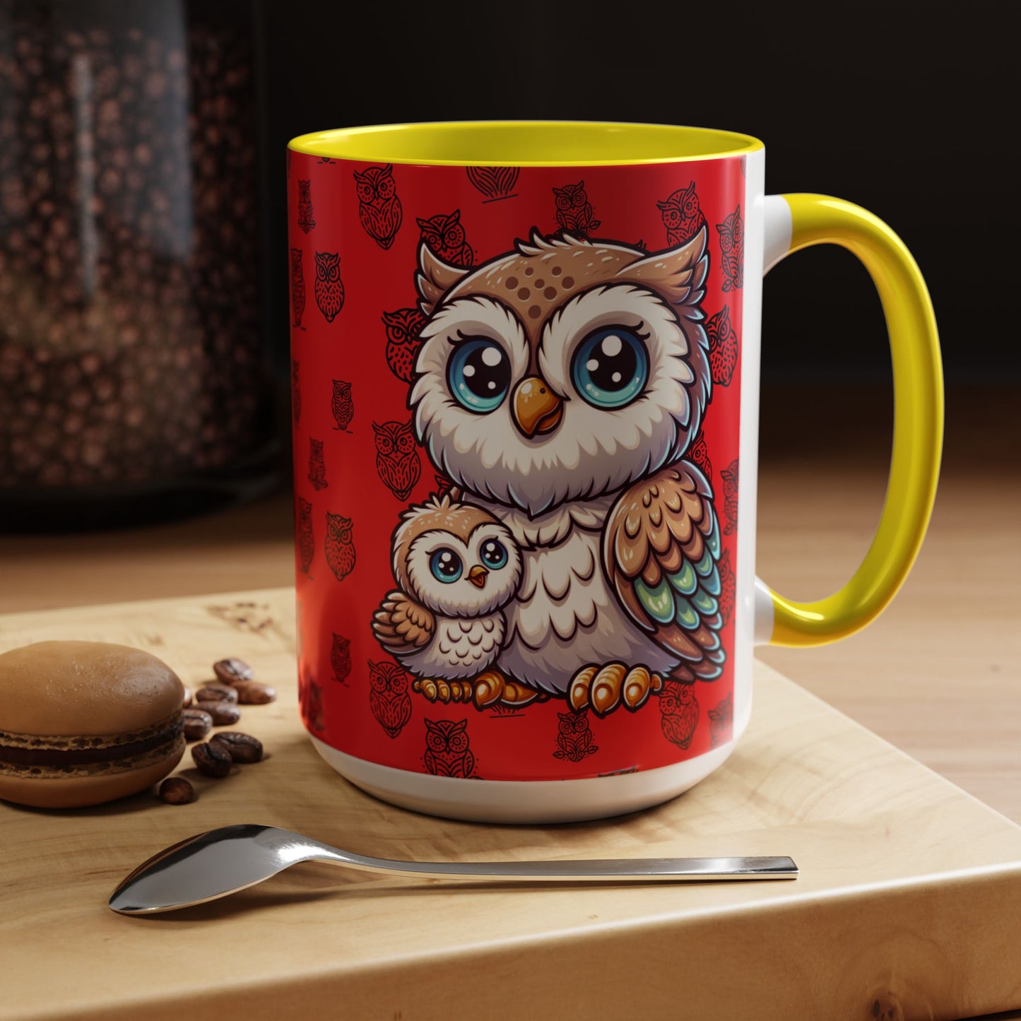 Red Coffee Mug - Owl Family - Colorful Inspirational Owl Design