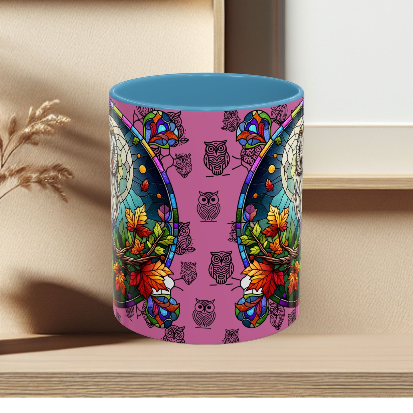 Coffee Mug -Colorful Stain Glass Owl Design