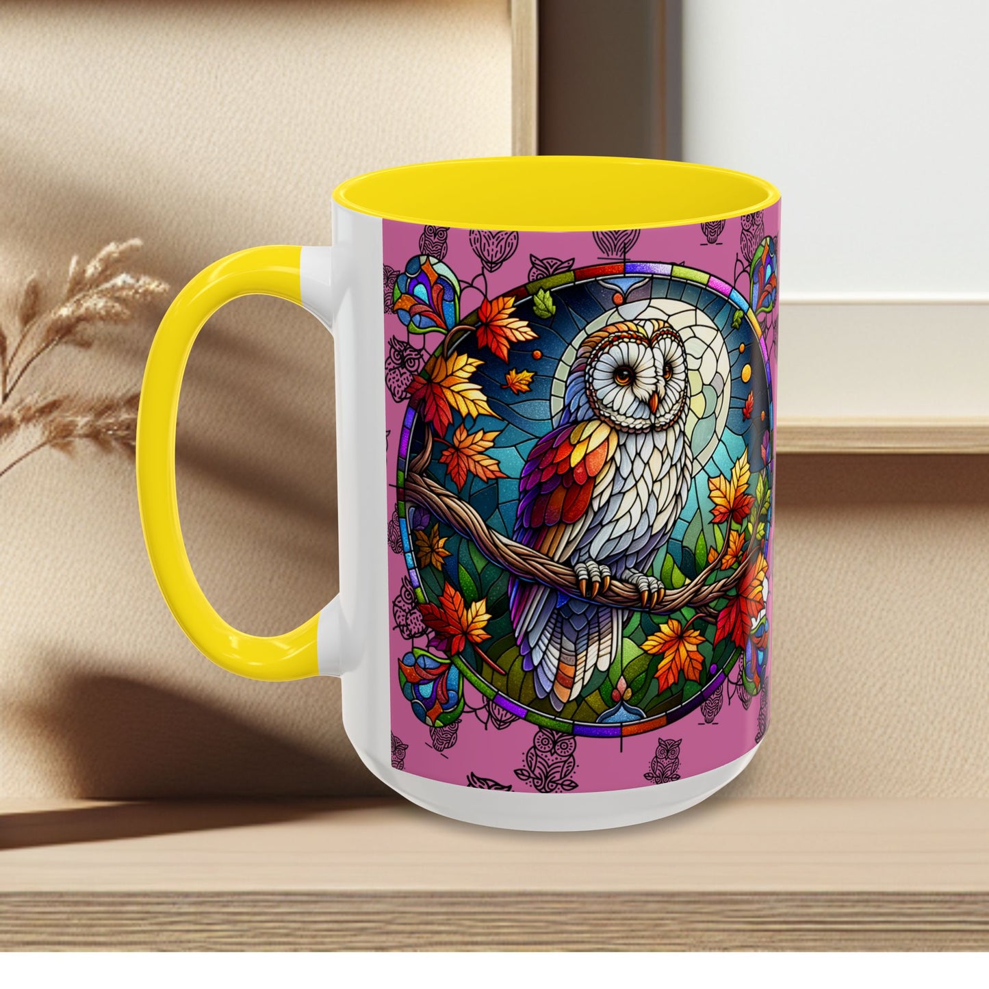 Coffee Mug -Colorful Stain Glass Owl Design
