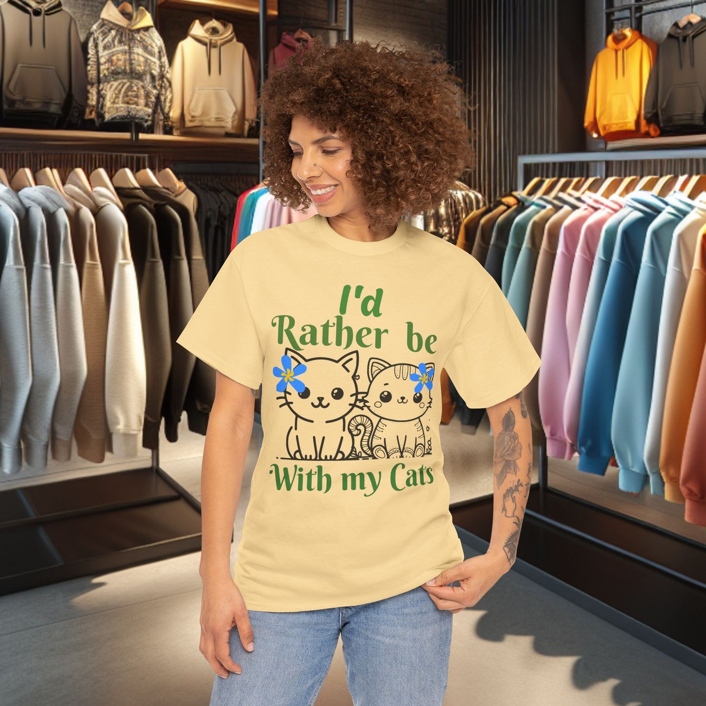 With my Cats Heavy Cotton Tee | Cat Lover Gift | Colorful Fun Shirt | Cute Animal Apparel | Perfect for Birthdays & Pet Lovers