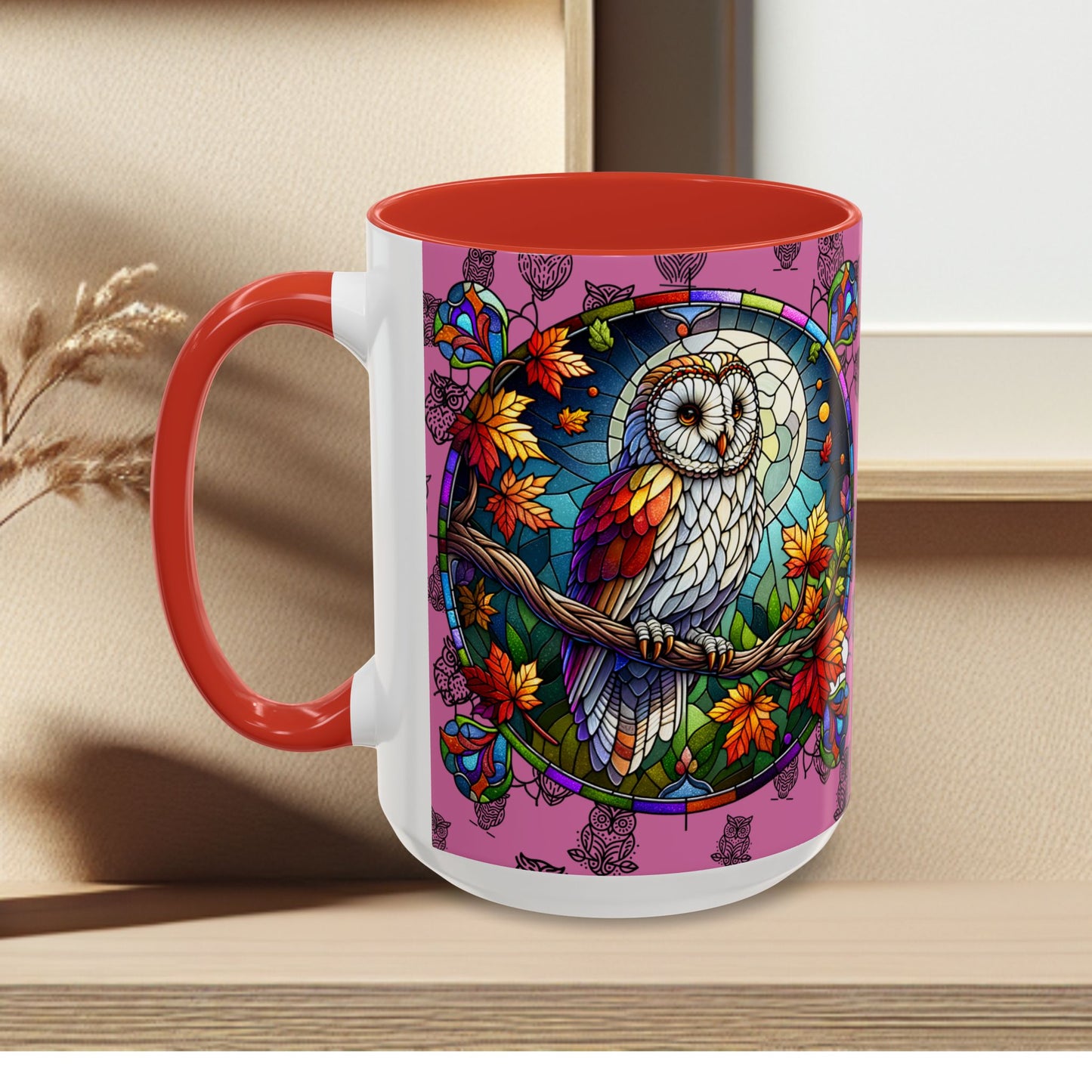 Coffee Mug -Colorful Stain Glass Owl Design