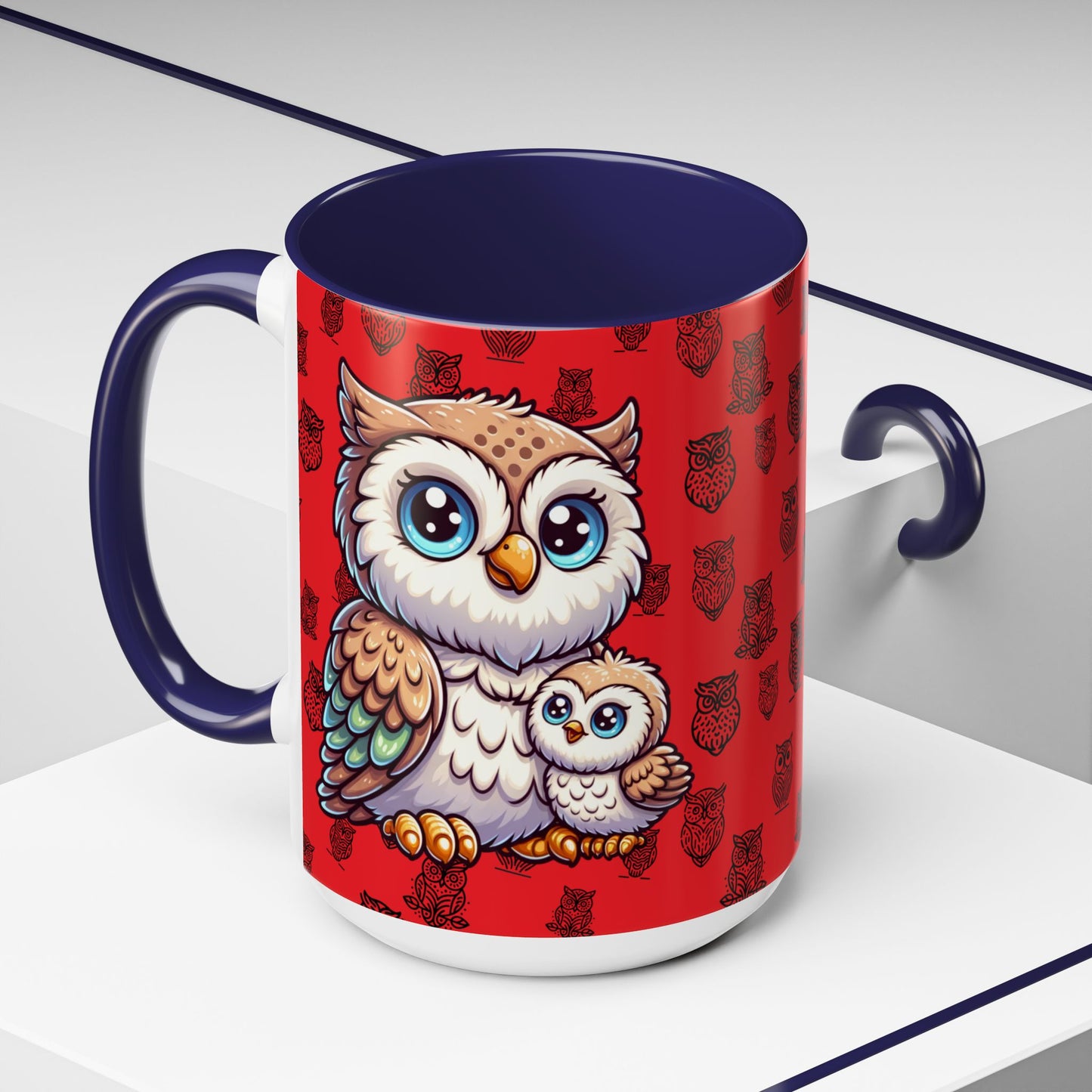 Red Coffee Mug - Owl Family - Colorful Inspirational Owl Design