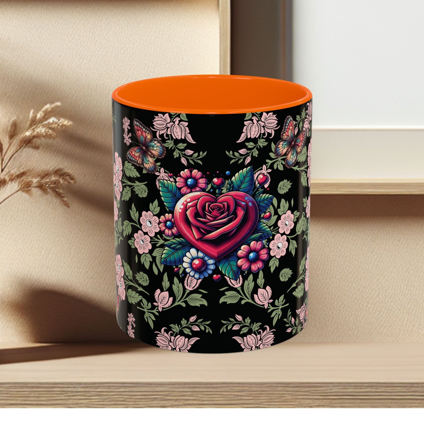 Floral Coffee Mug Black