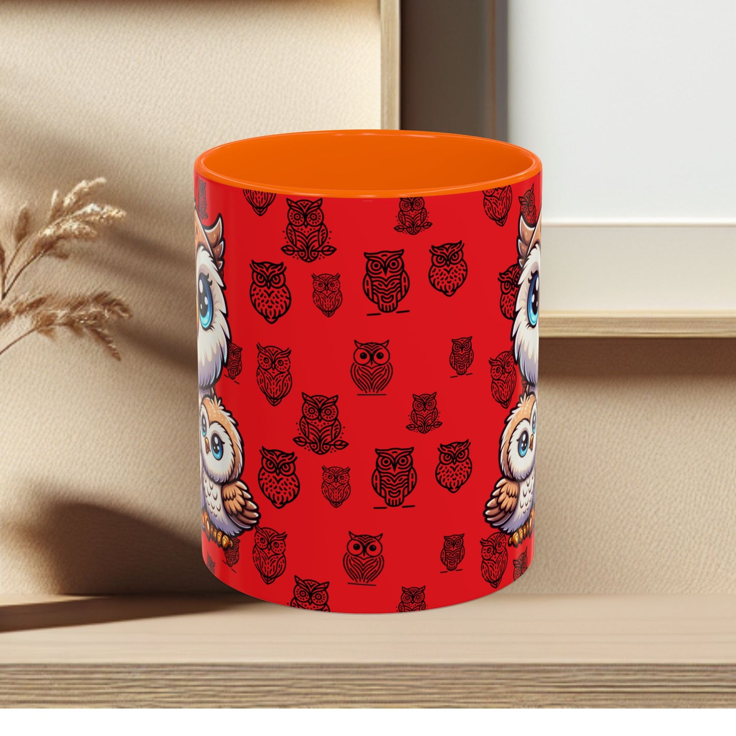 Red Coffee Mug - Owl Family - Colorful Inspirational Owl Design
