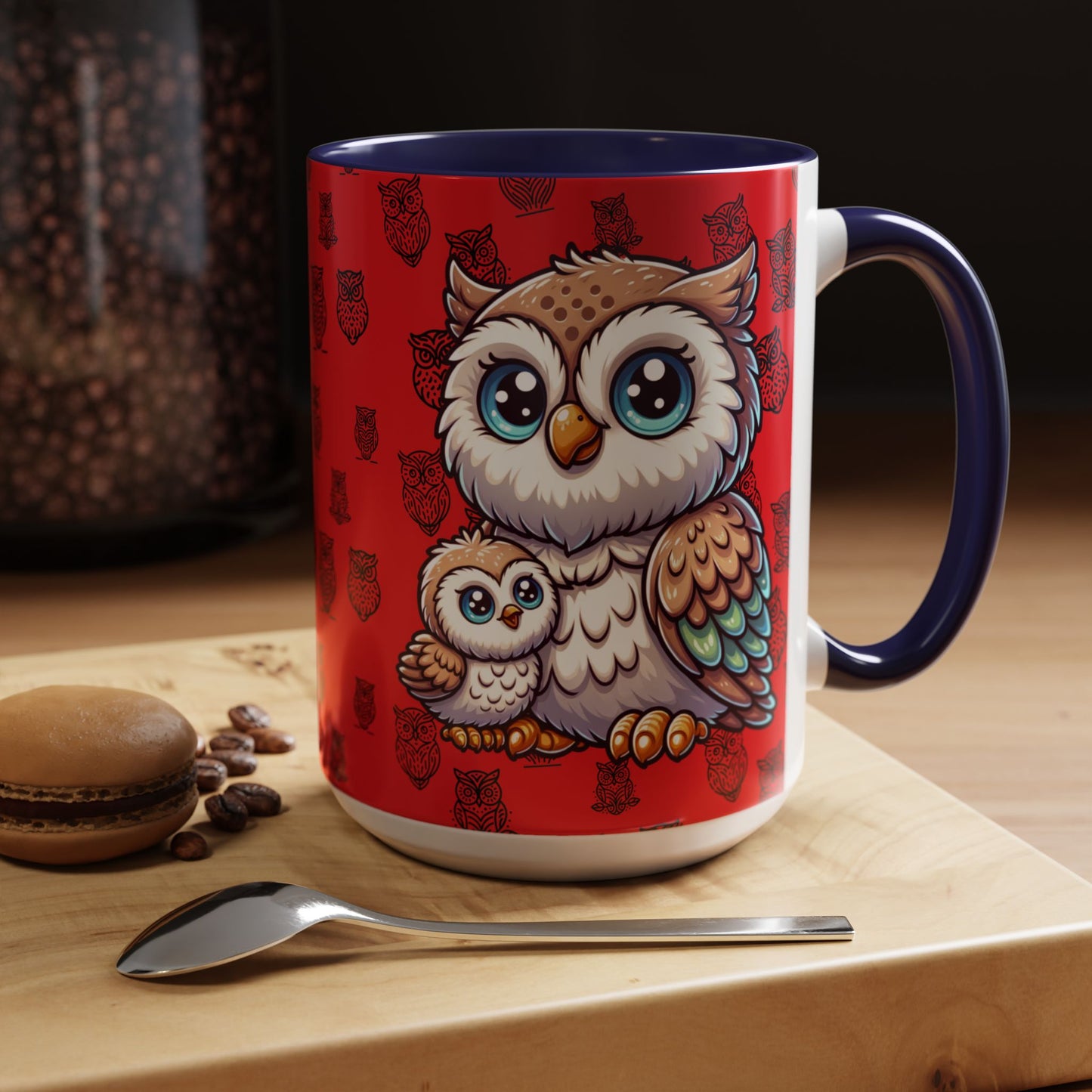 Red Coffee Mug - Owl Family - Colorful Inspirational Owl Design