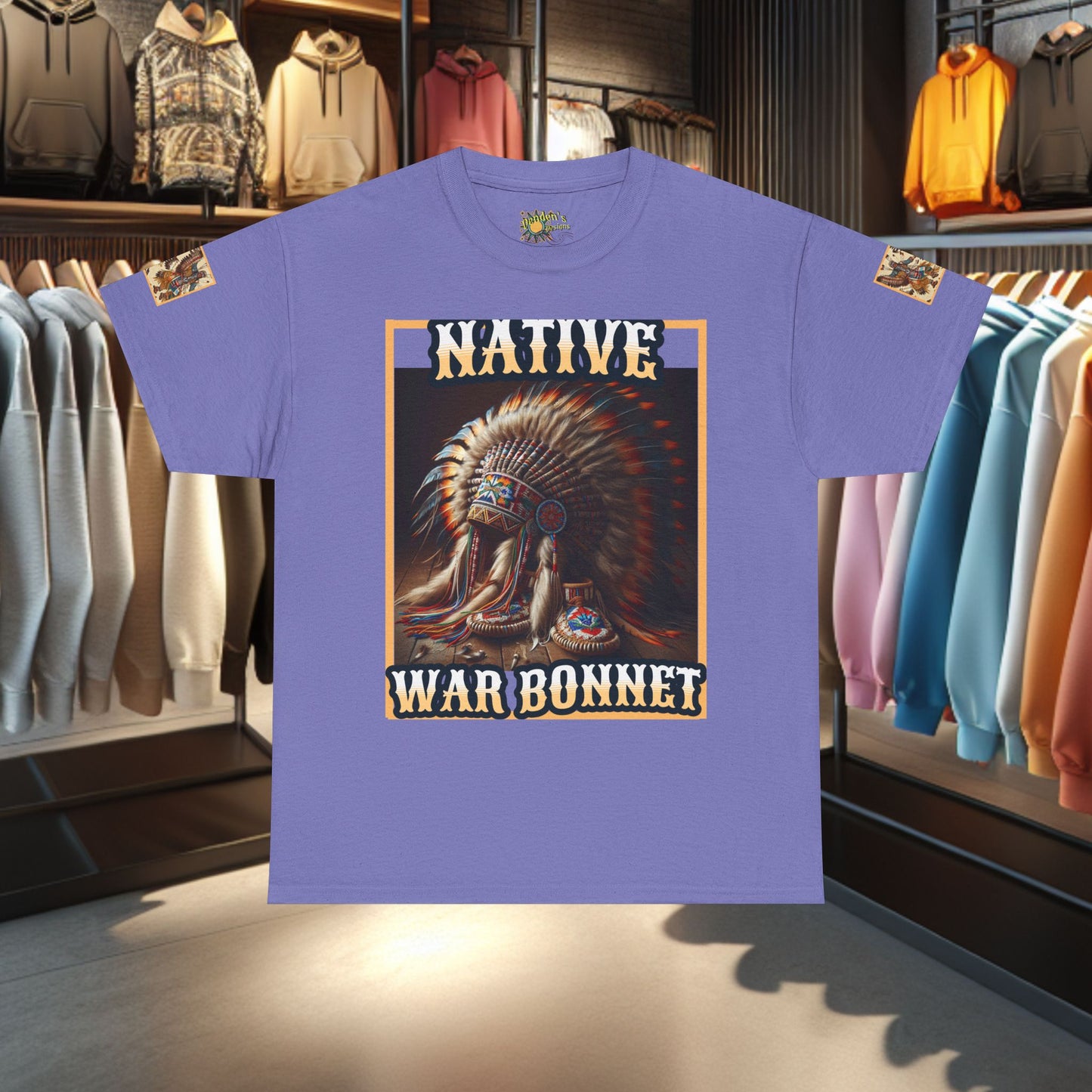 Unisex Cotton Tee - Native War Bonnet -Heavy Cotton Tee-