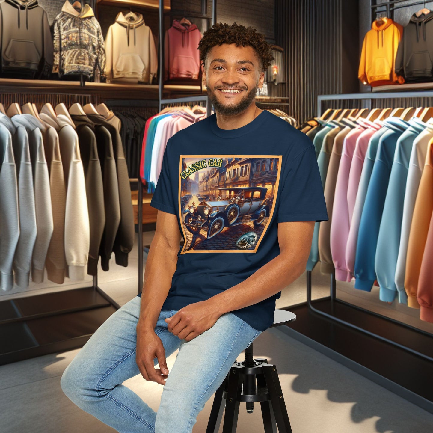 Tee Shirt - Classic Blue Car - T-shirt Blac-
