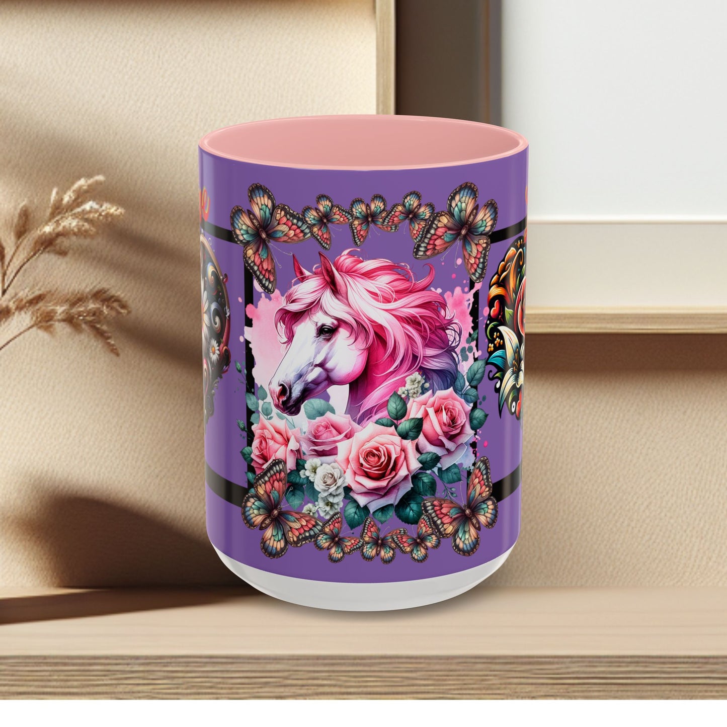 Love Coffee Mug - Vibrant Heart & Horse- Design, 11oz & 15oz