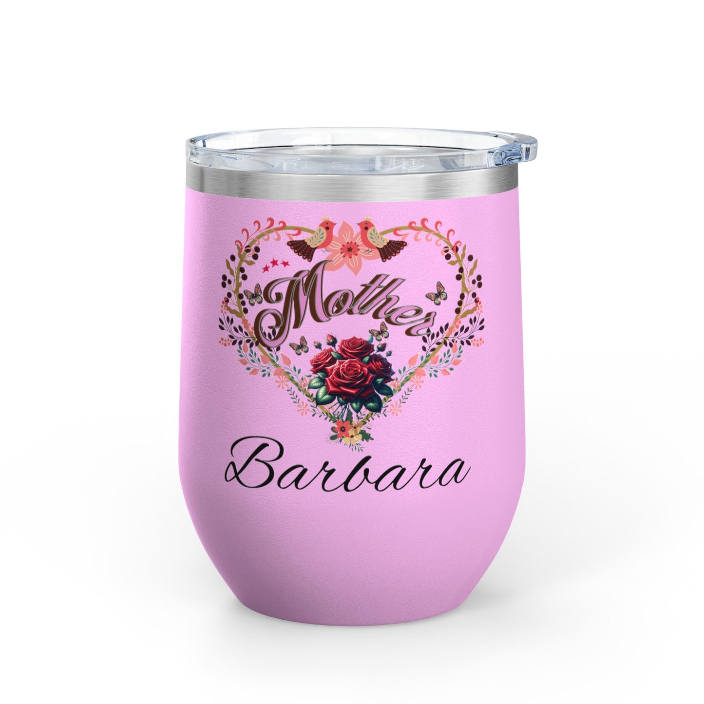 Personalized Mother’s Wine Tumbler - 12oz Floral Heart Design