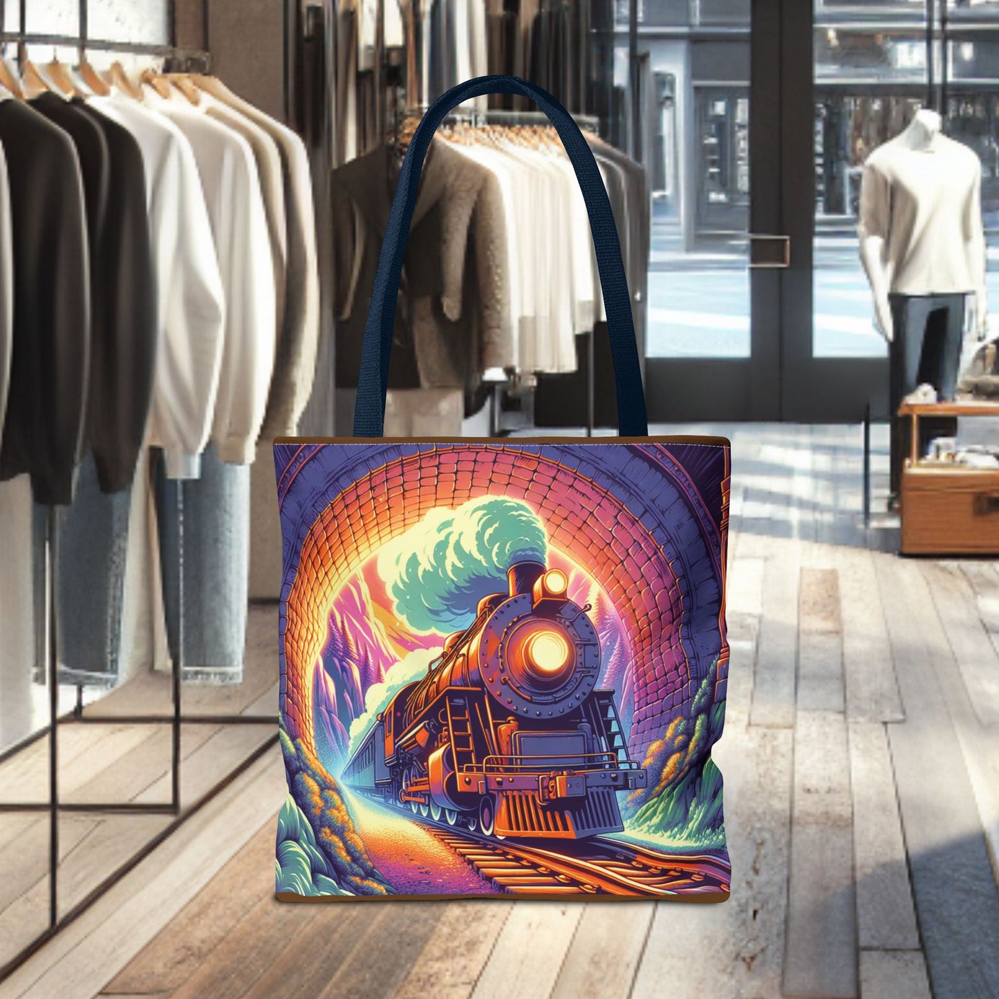 Steam Locomotive Tote Bag (AOP)- Vintage Train Tunnel Design