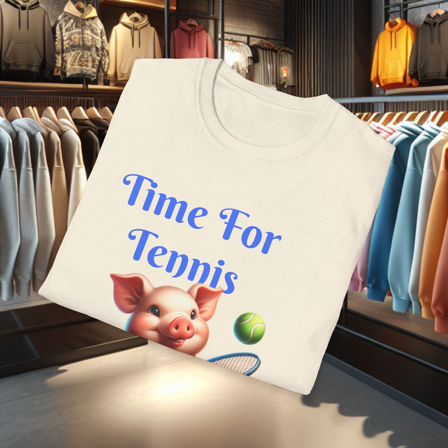 Pig Playing Tennis Unisex T-Shirt - Time For Tennis
