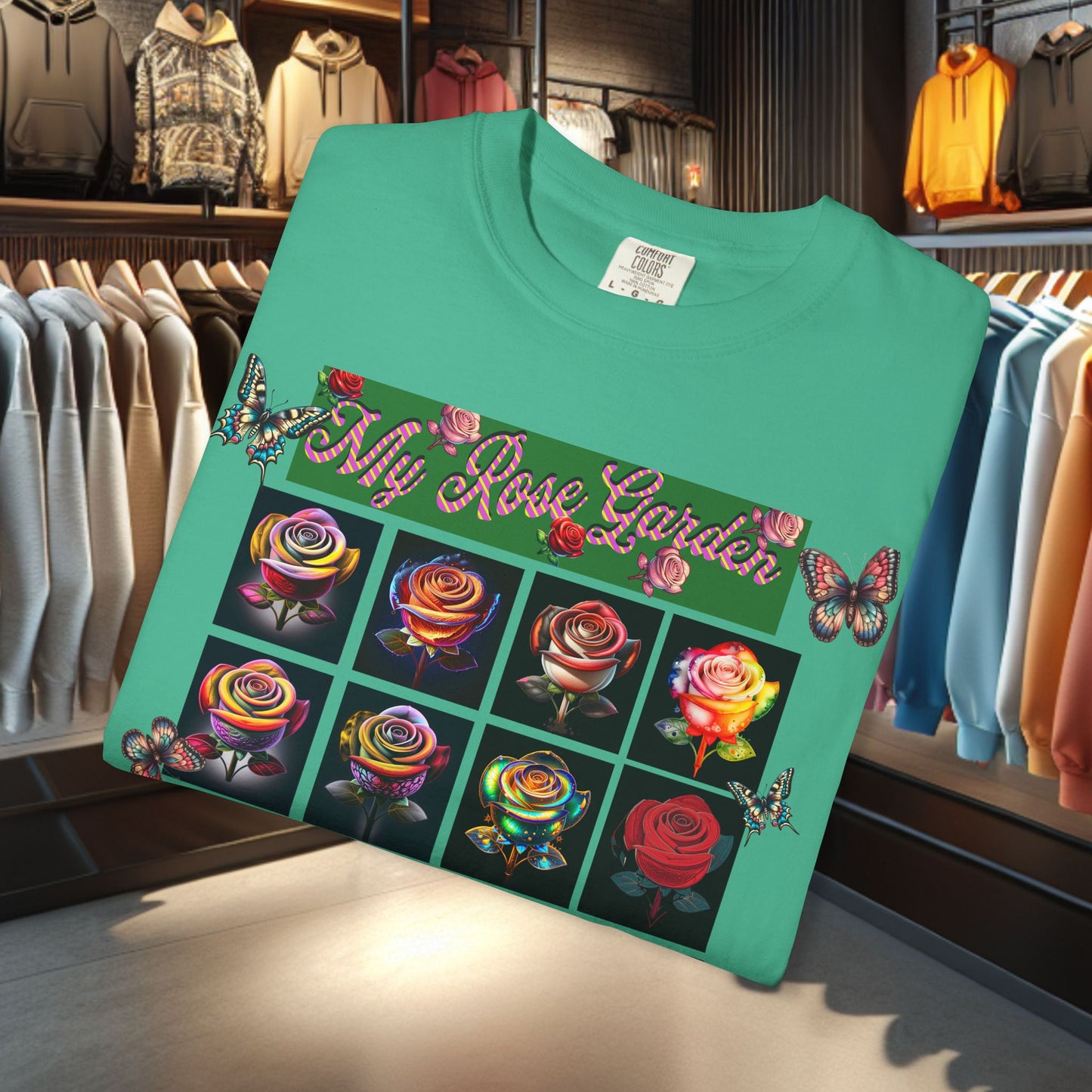 Floral T-Shirt for Flower Lovers - My Rose Garden a Colorful Floral Design