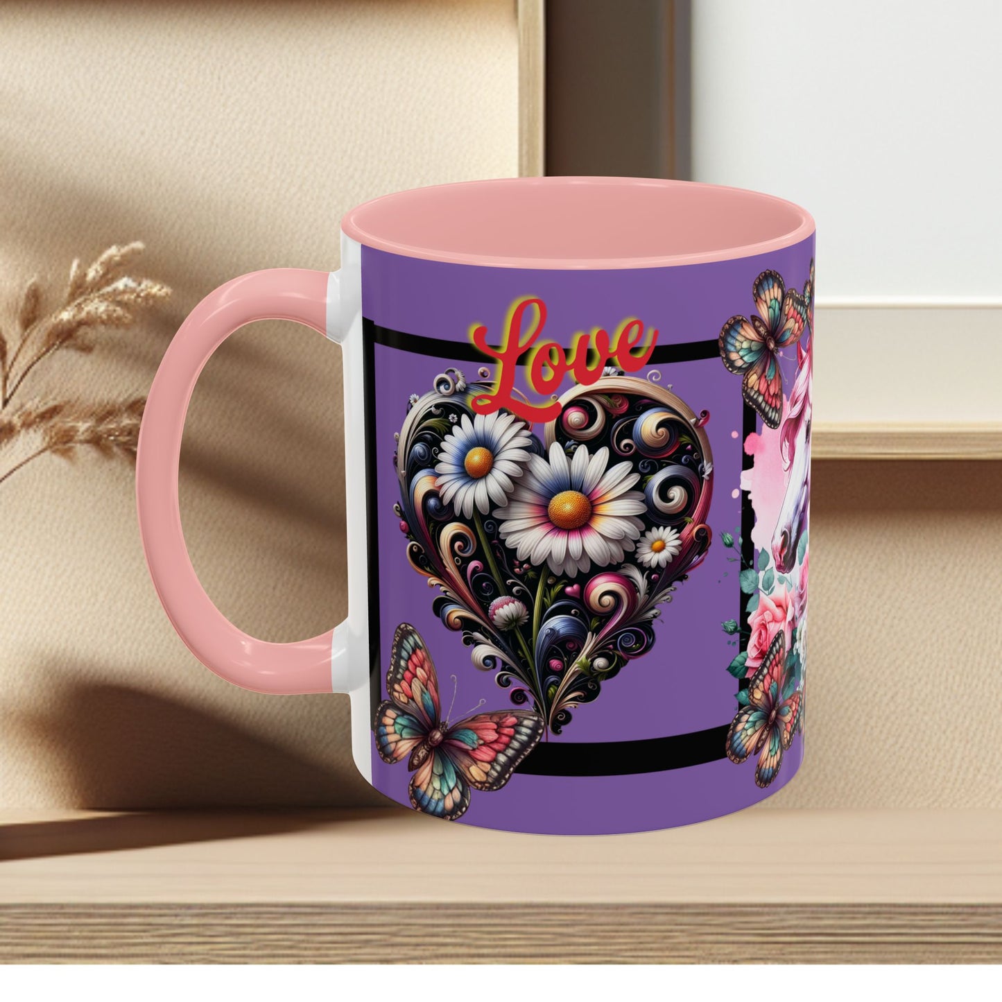 Love Coffee Mug - Vibrant Heart & Horse- Design, 11oz & 15oz
