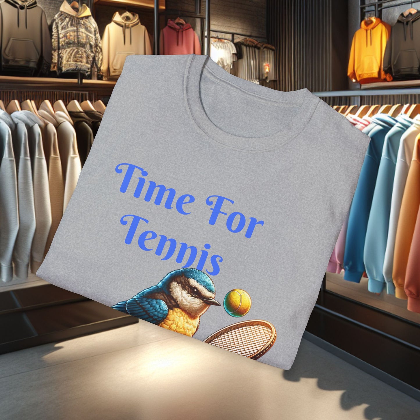 Blue Bird Playing Tennis Unisex T-Shirt - Time ForTennis