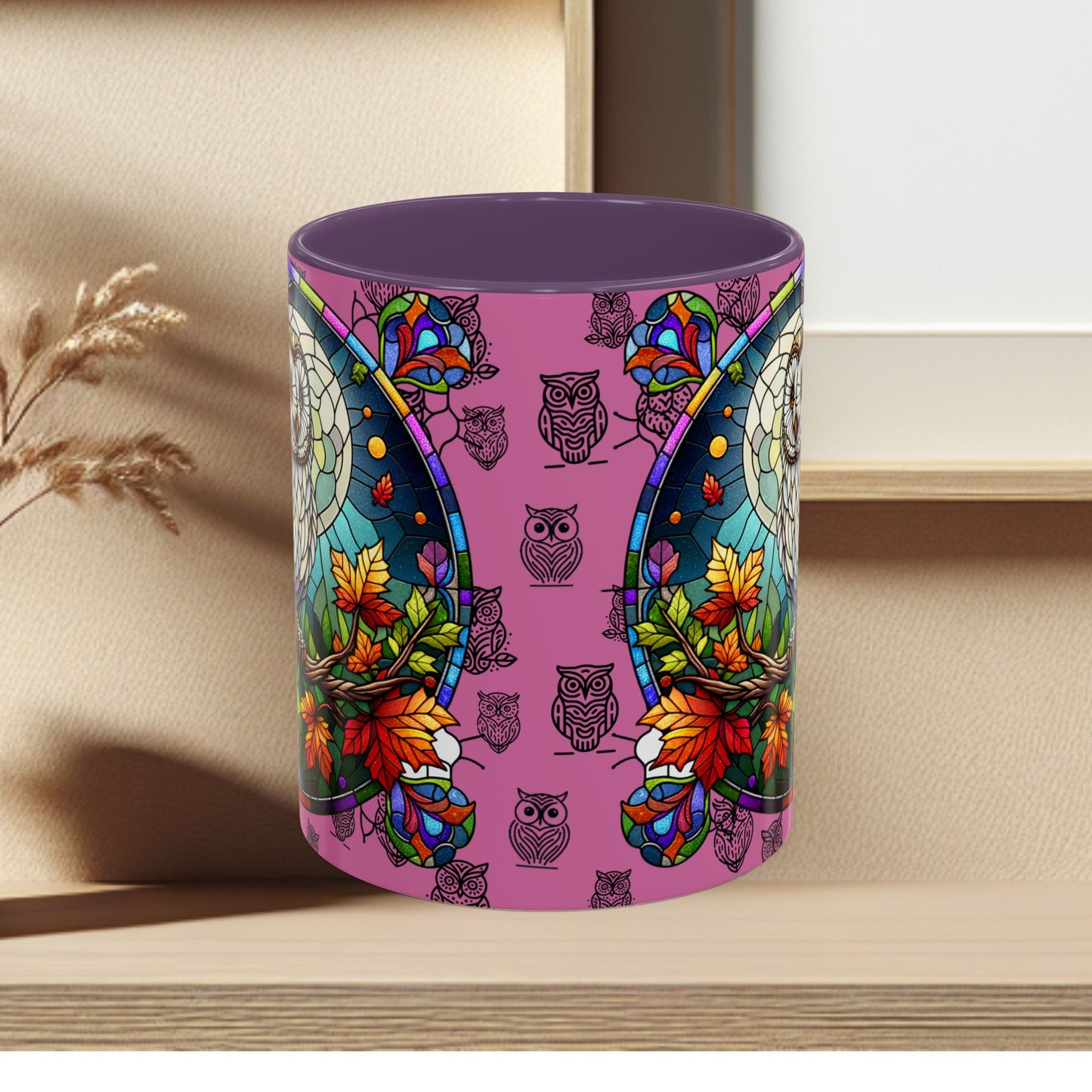 Coffee Mug -Colorful Stain Glass Owl Design