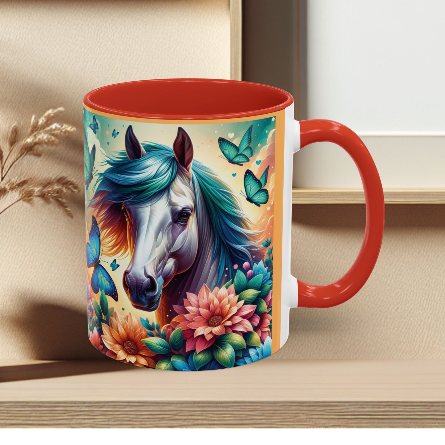 Coffee Mug Horses, Flowers, and Butterflies Mug