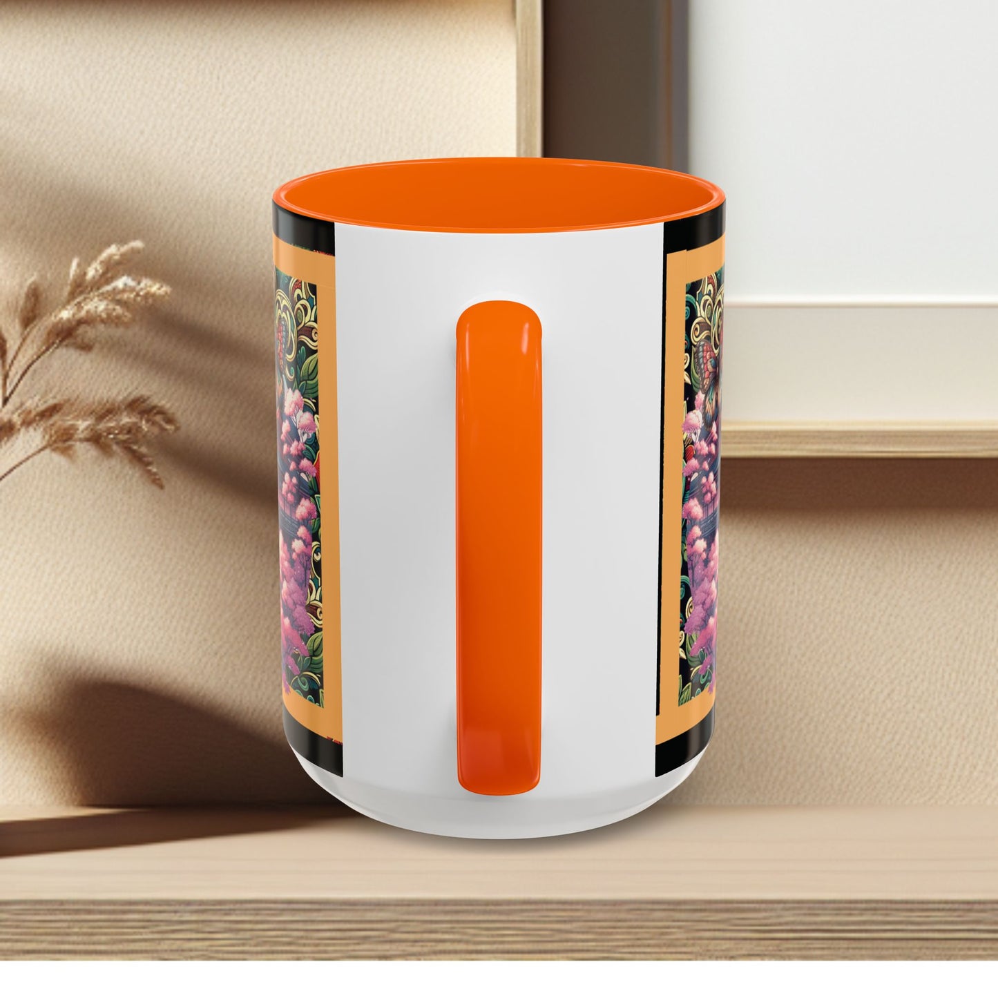 Mug - Sakura Butterfly Coffee Mug with Cherry Blossoms and a Rose