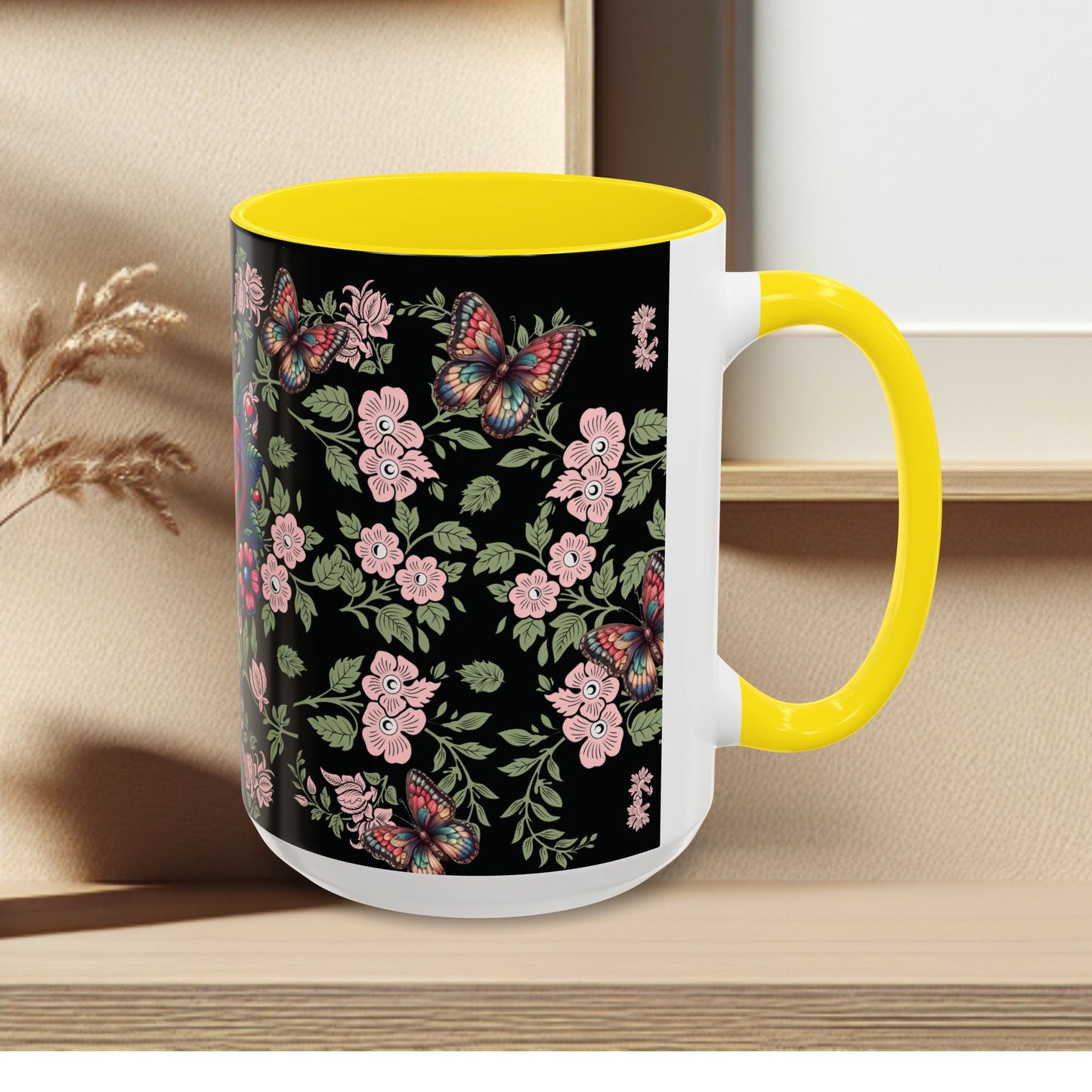 Floral Coffee Mug Black