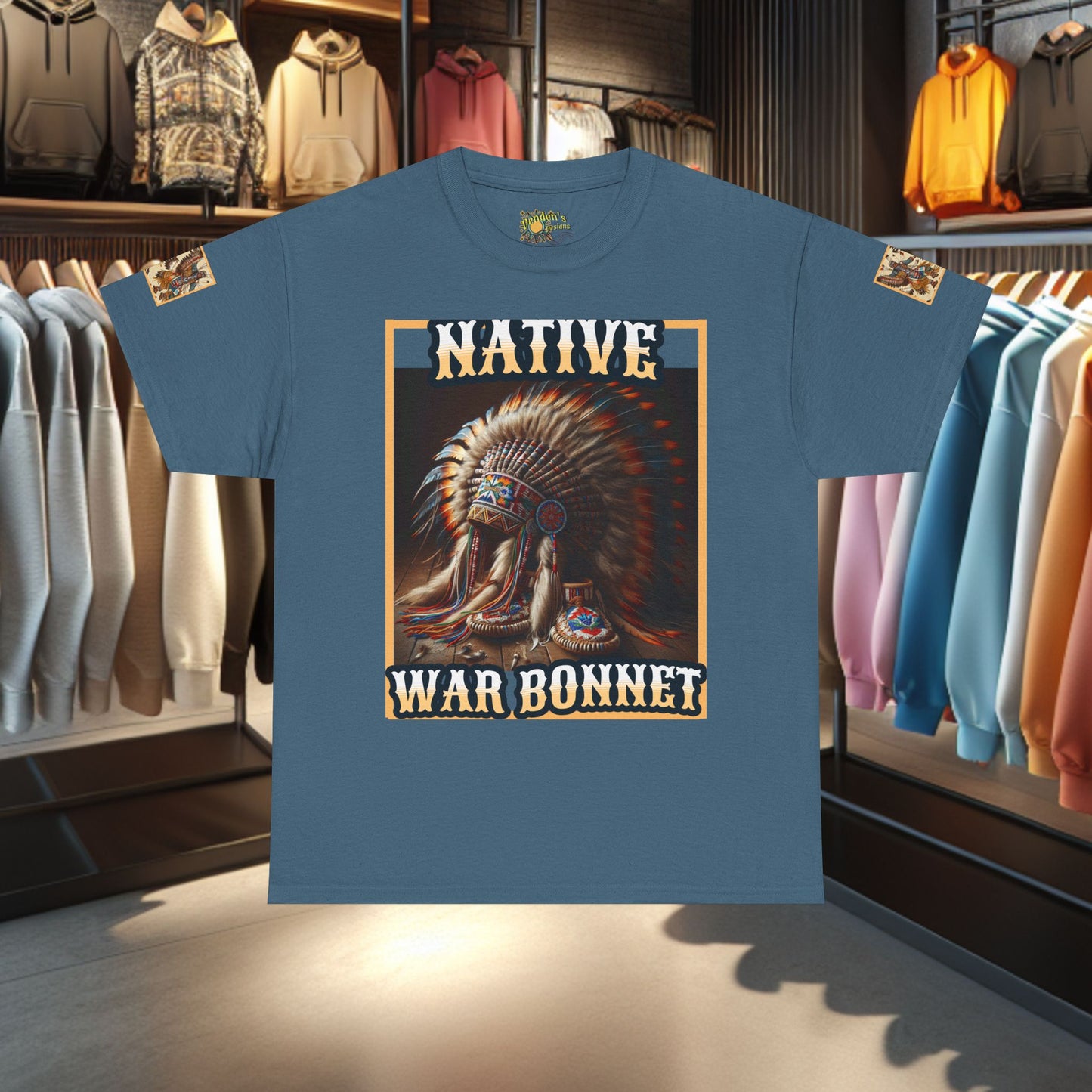 Unisex Cotton Tee - Native War Bonnet -Heavy Cotton Tee-