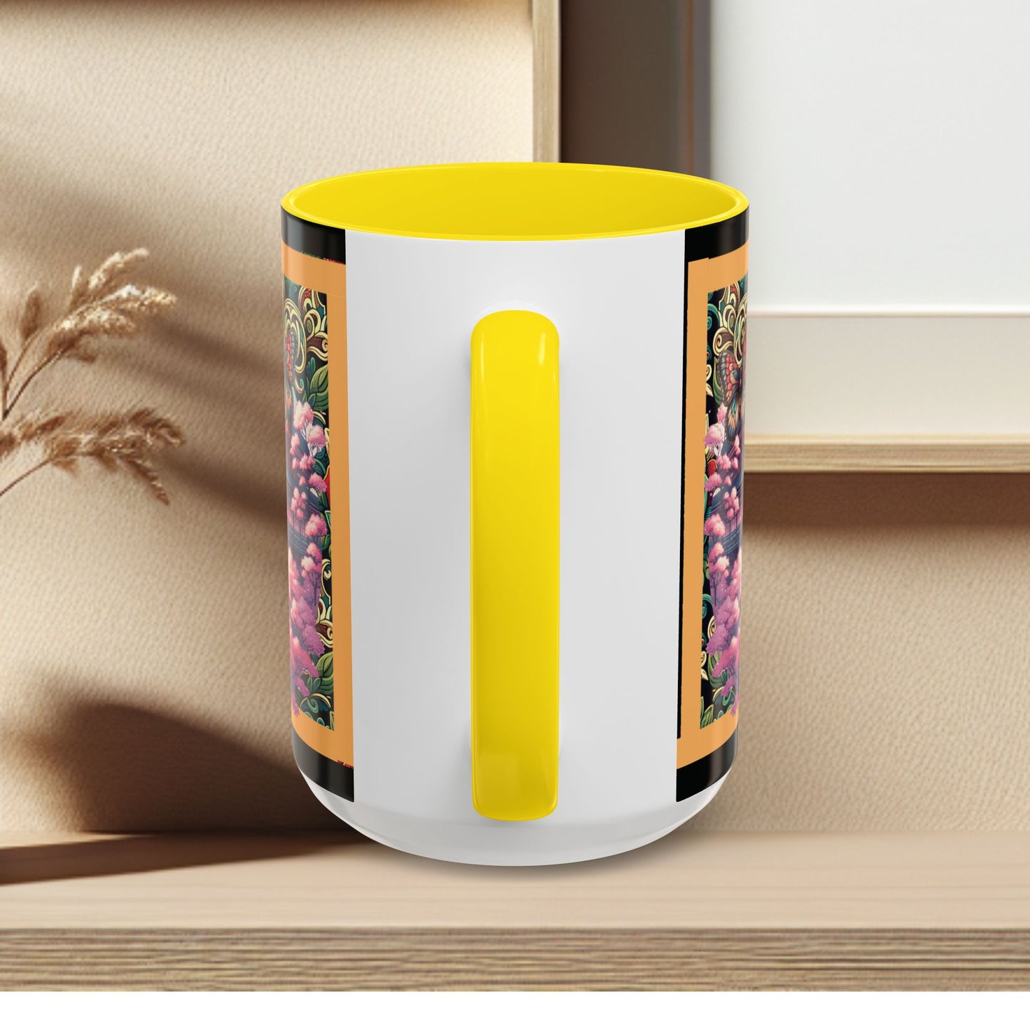Mug - Sakura Butterfly Coffee Mug with Cherry Blossoms and a Rose