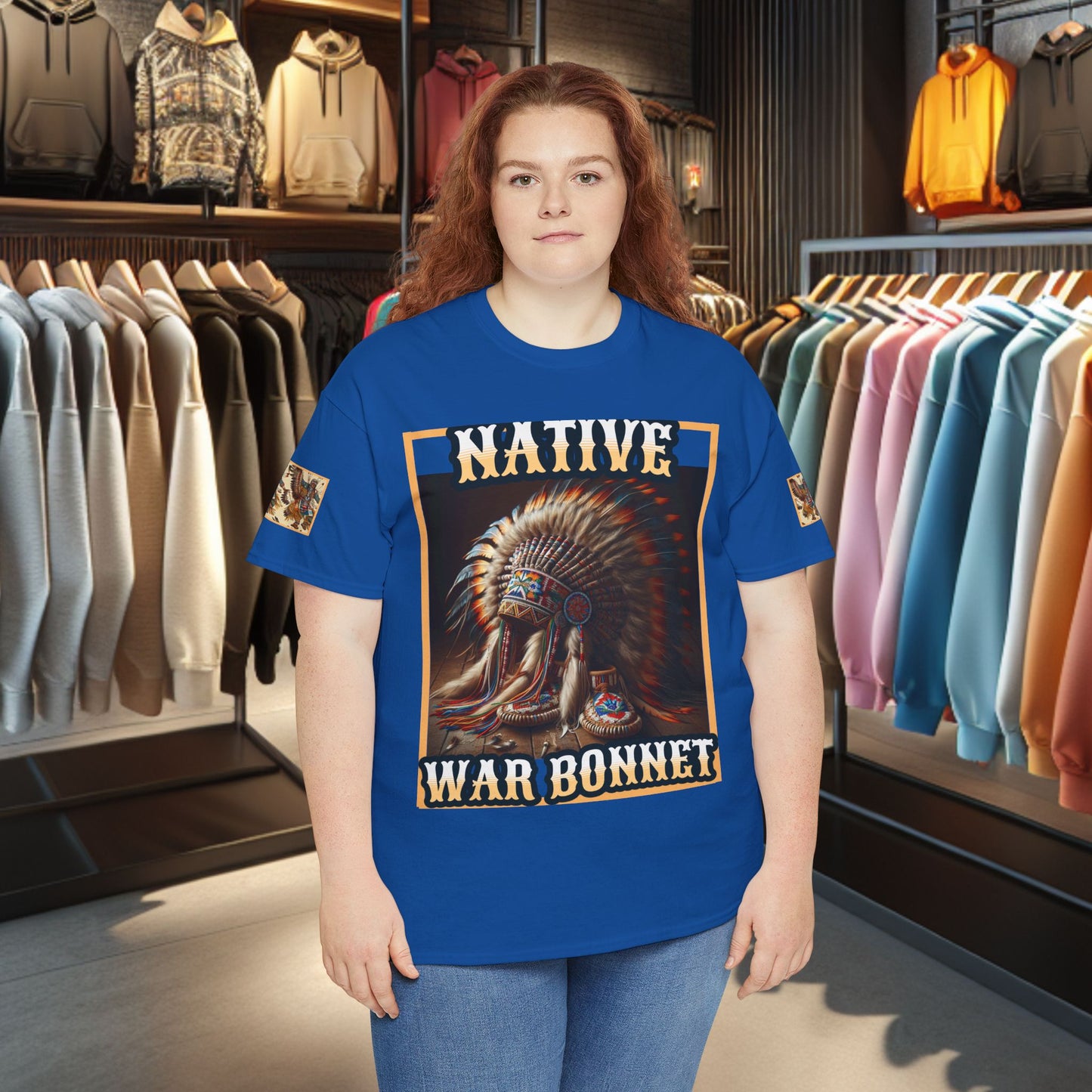 Unisex Cotton Tee - Native War Bonnet -Heavy Cotton Tee-