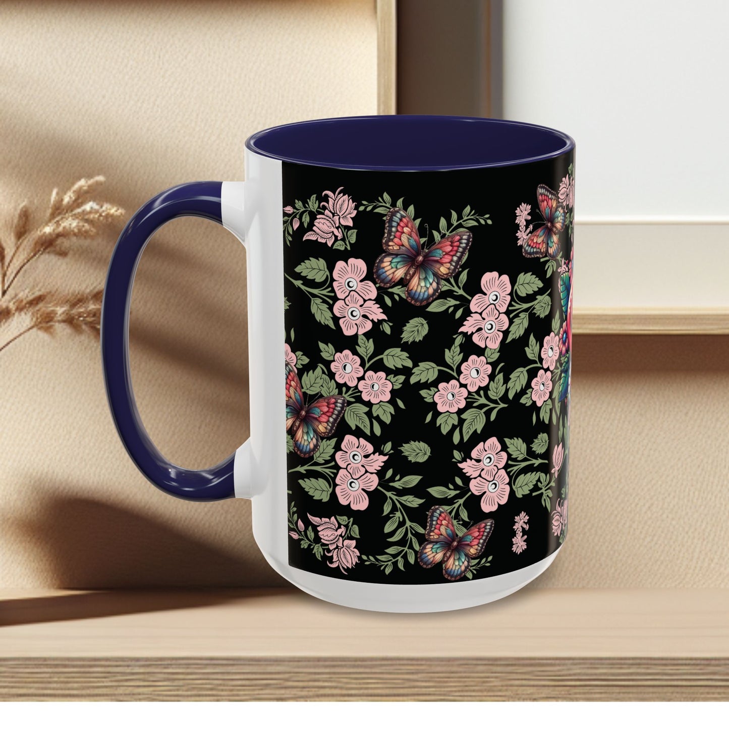 Floral Coffee Mug Black