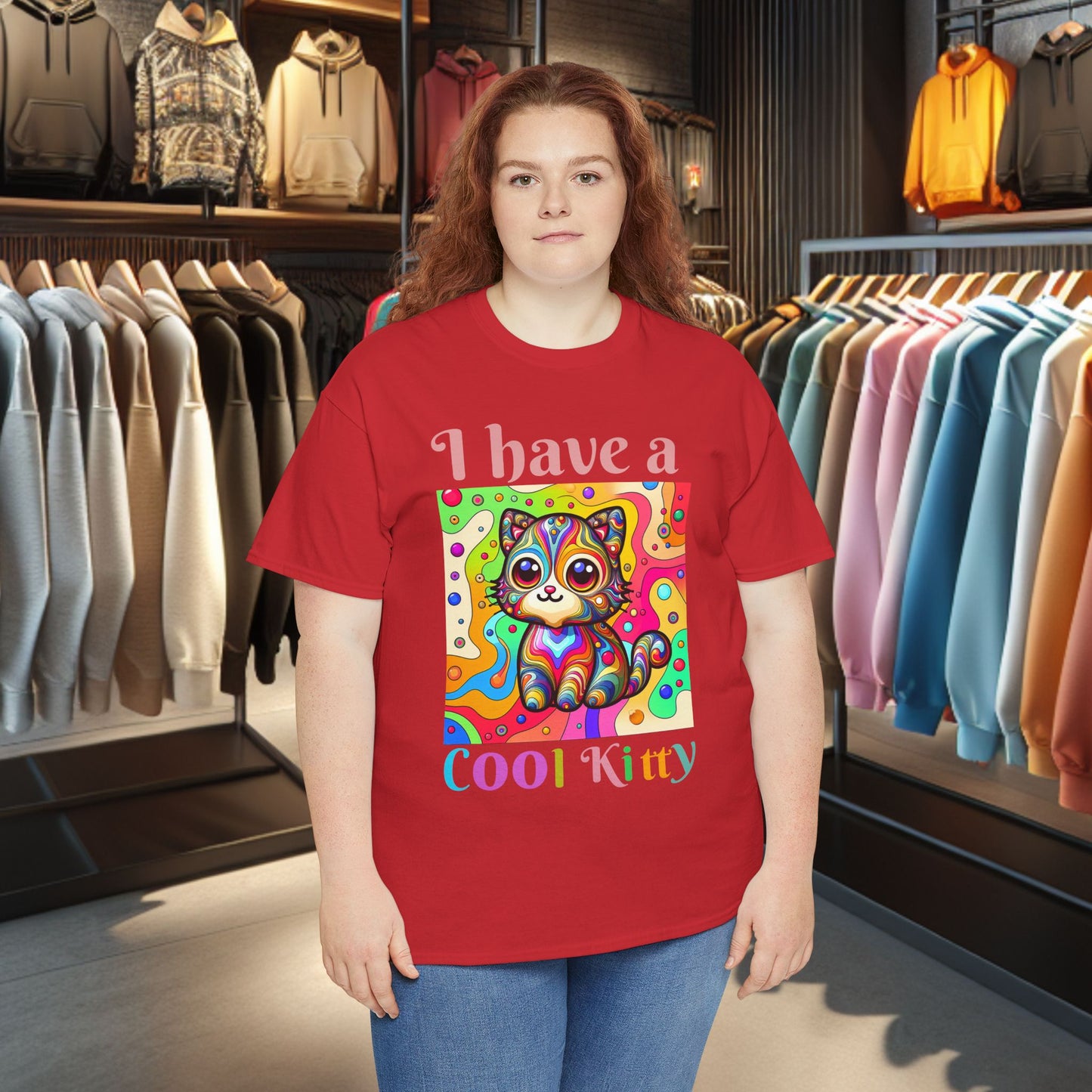 Cool Kitty Heavy Cotton Tee | Cat Lover Gift | Colorful Fun Shirt | Cute Animal Apparel | Perfect for Birthdays & Pet Lovers