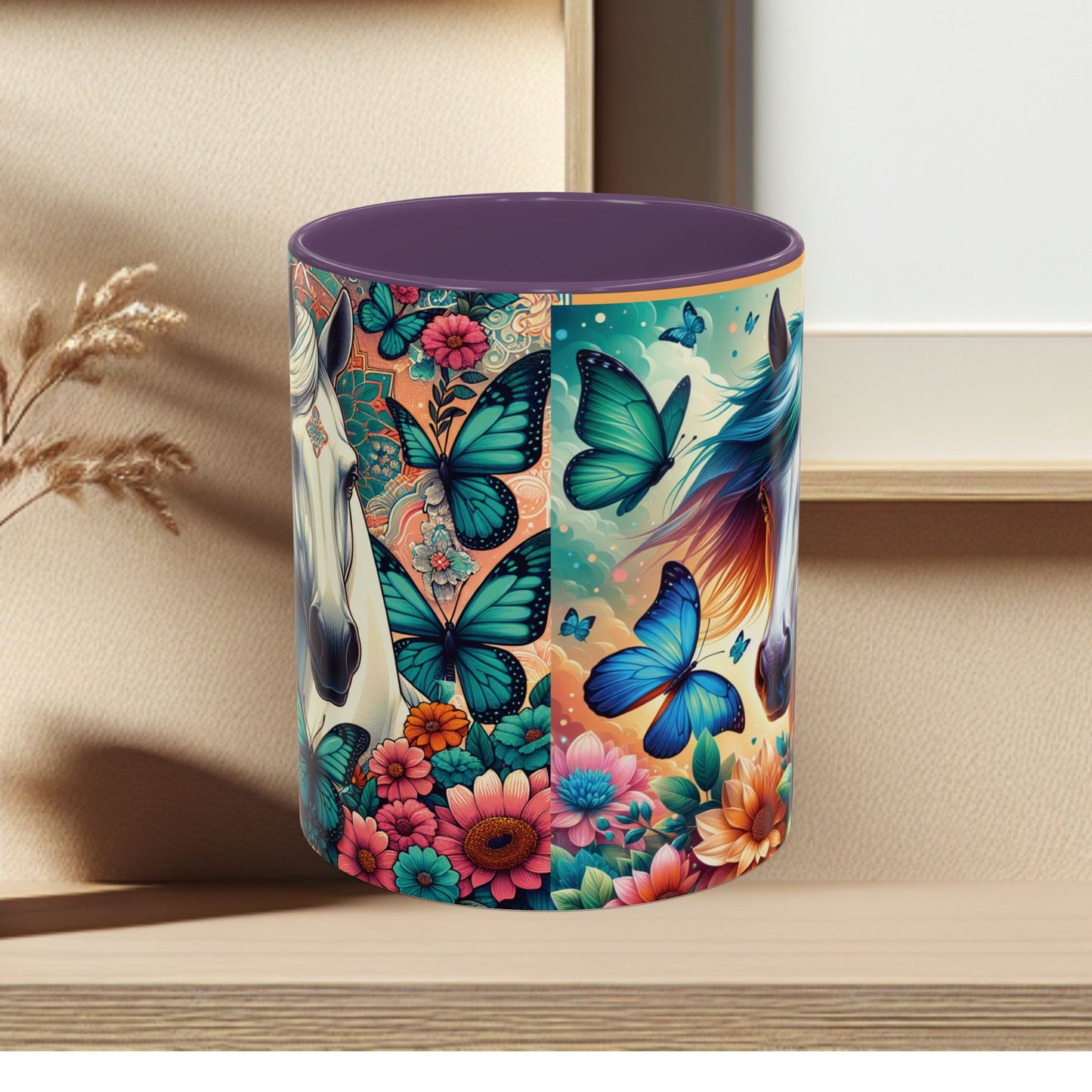 Coffee Mug Horses, Flowers, and Butterflies Mug
