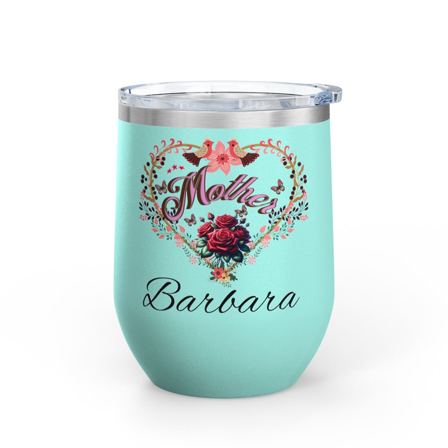 Personalized Mother’s Wine Tumbler - 12oz Floral Heart Design