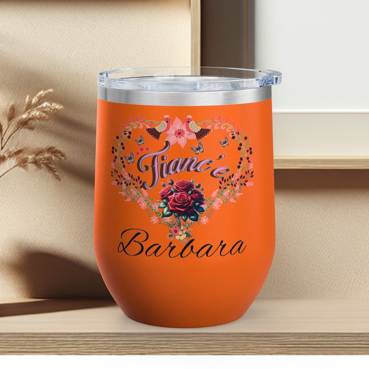 Personalized Fiancé’s Wine Tumbler - 12oz Floral Heart Design
