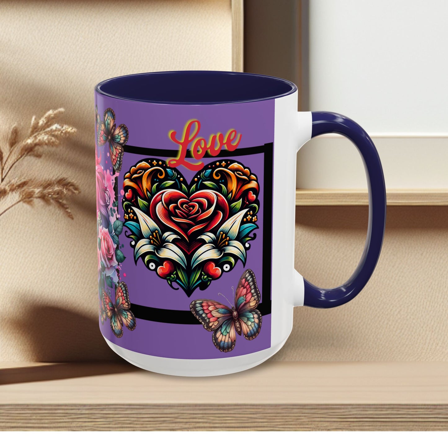 Love Coffee Mug - Vibrant Heart & Horse- Design, 11oz & 15oz