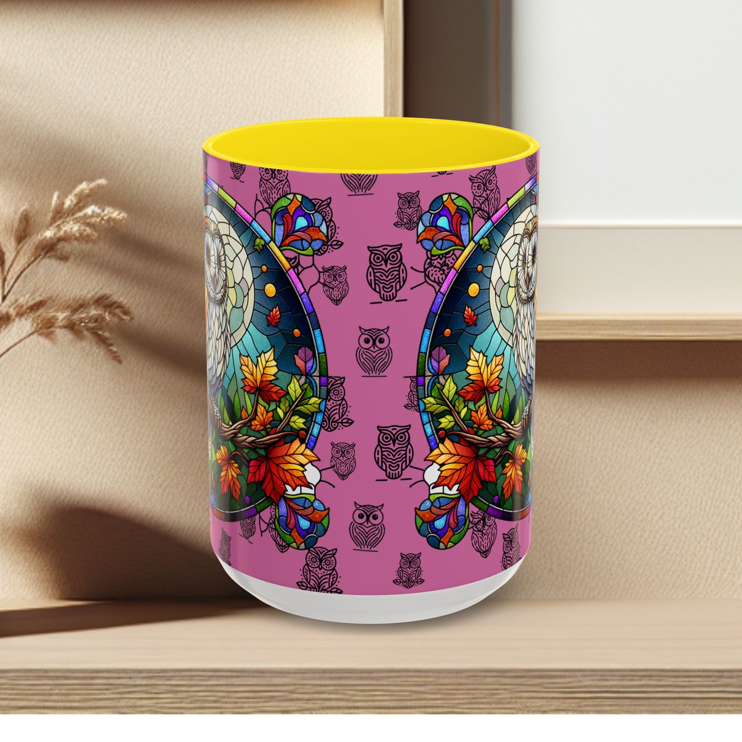 Coffee Mug -Colorful Stain Glass Owl Design