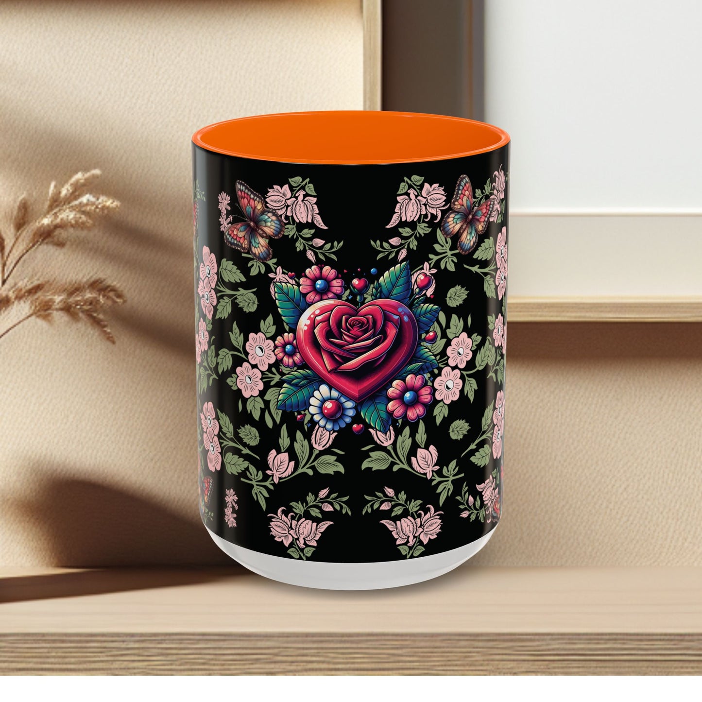 Floral Coffee Mug Black