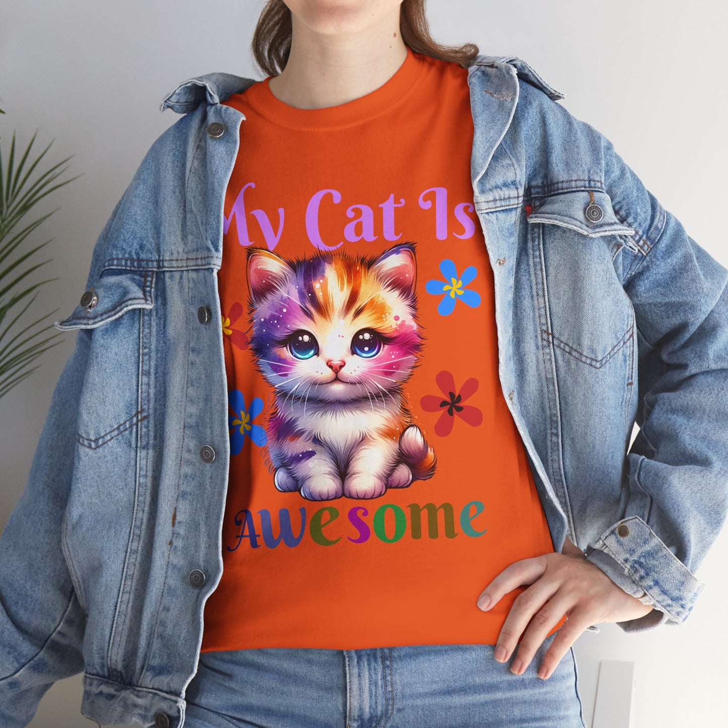 Awesome Cat Heavy Cotton Tee | Cat Lover Gift | Colorful Fun Shirt | Cute Animal Apparel | Perfect for Birthdays & Pet Lovers