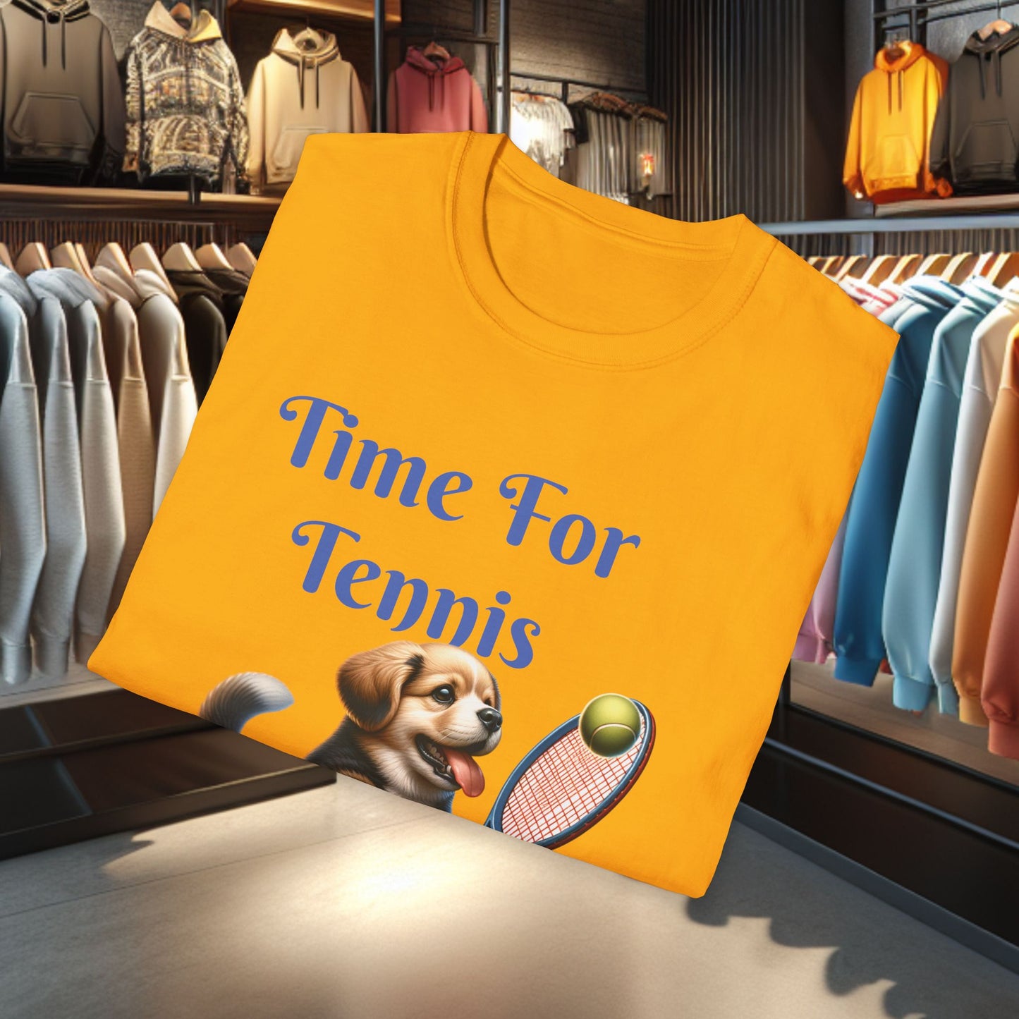 Puppy Playing Tennis Unisex T-Shirt - Time For Tennis