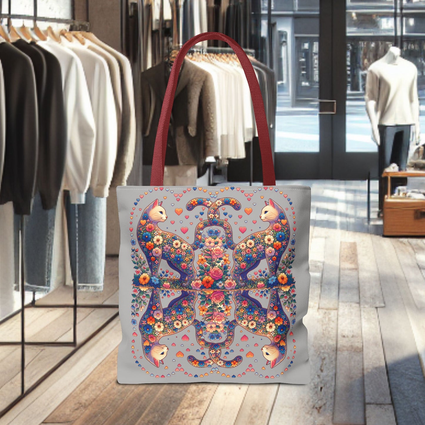 Mosaic Loving Cat Light Gray Tote Bag (AOP)