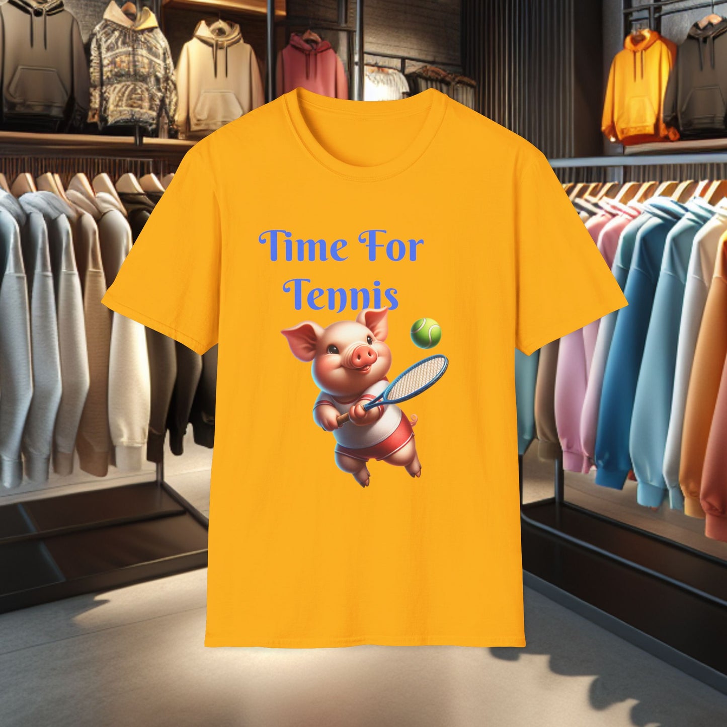 Pig Playing Tennis Unisex T-Shirt - Time For Tennis