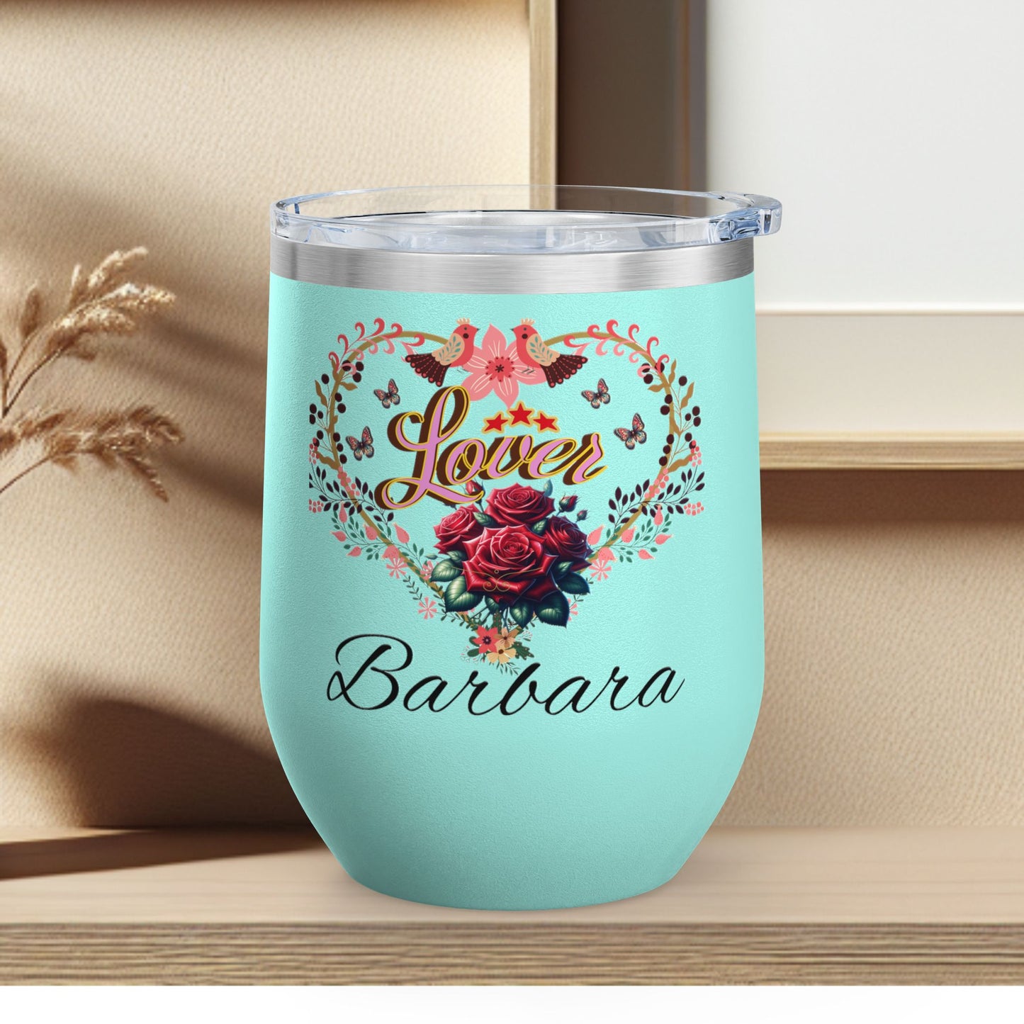 Personalized Lover's Floral Heart Wine Tumbler, 12oz