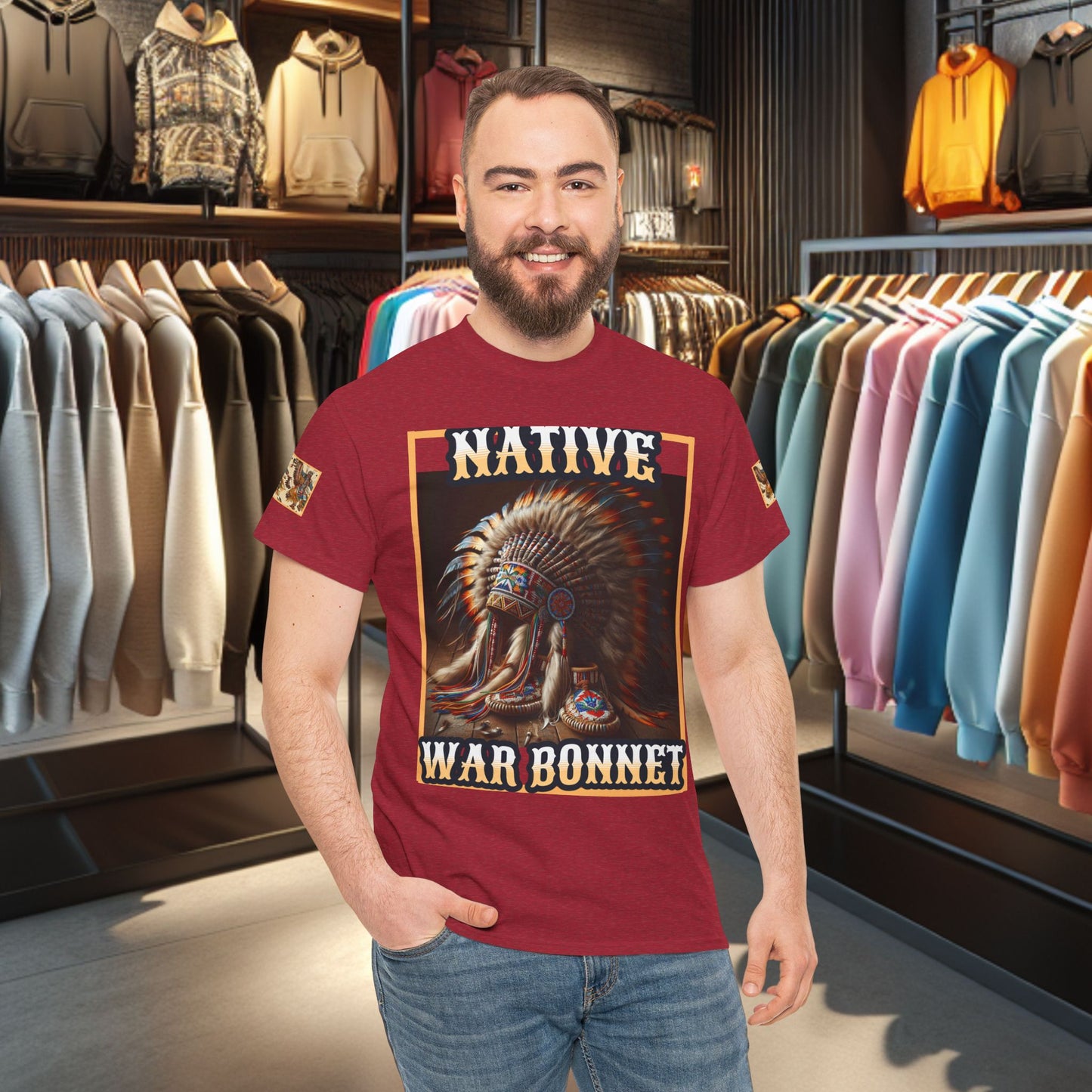 Unisex Cotton Tee - Native War Bonnet -Heavy Cotton Tee-