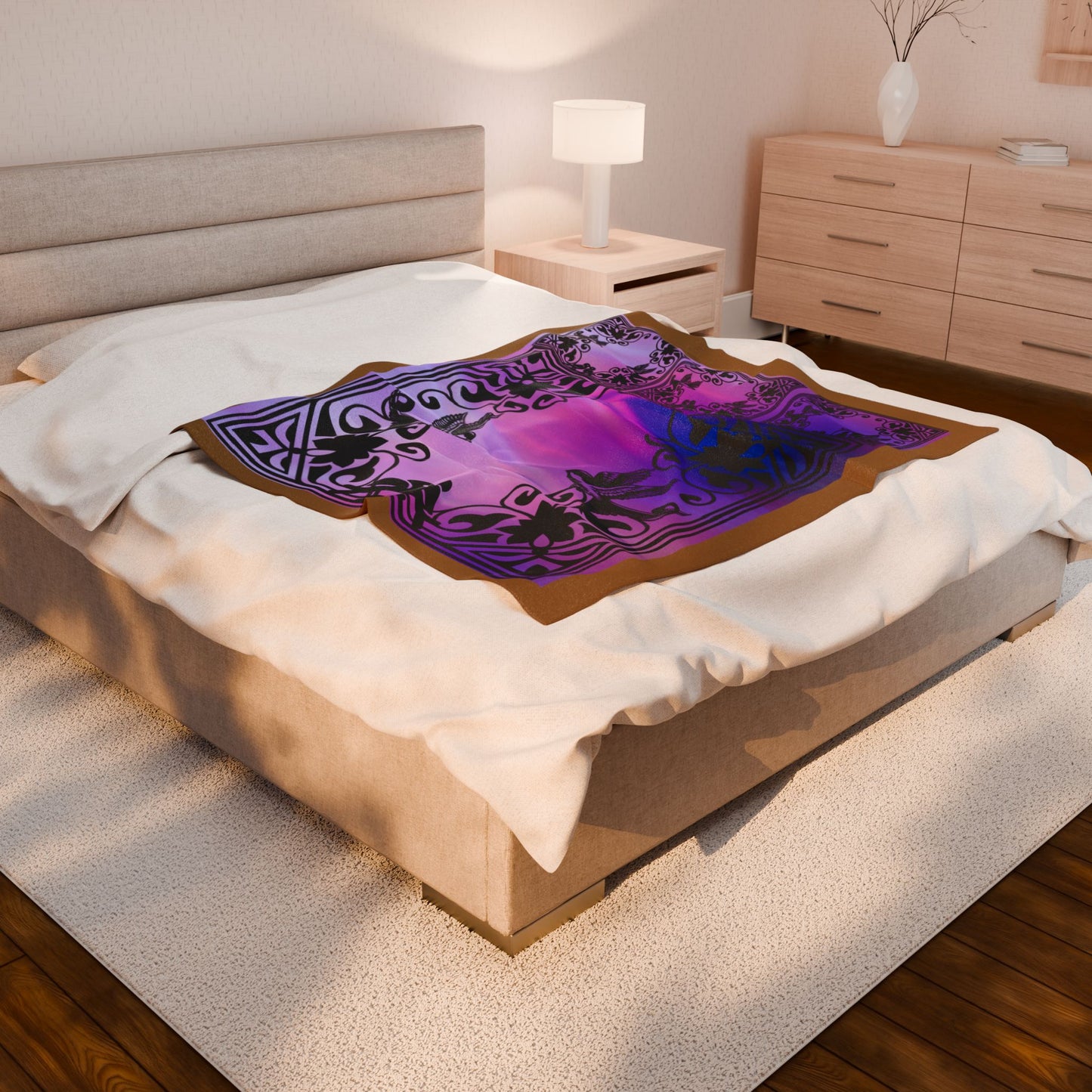 Plush Blanket - Caged Birds and Golden Border