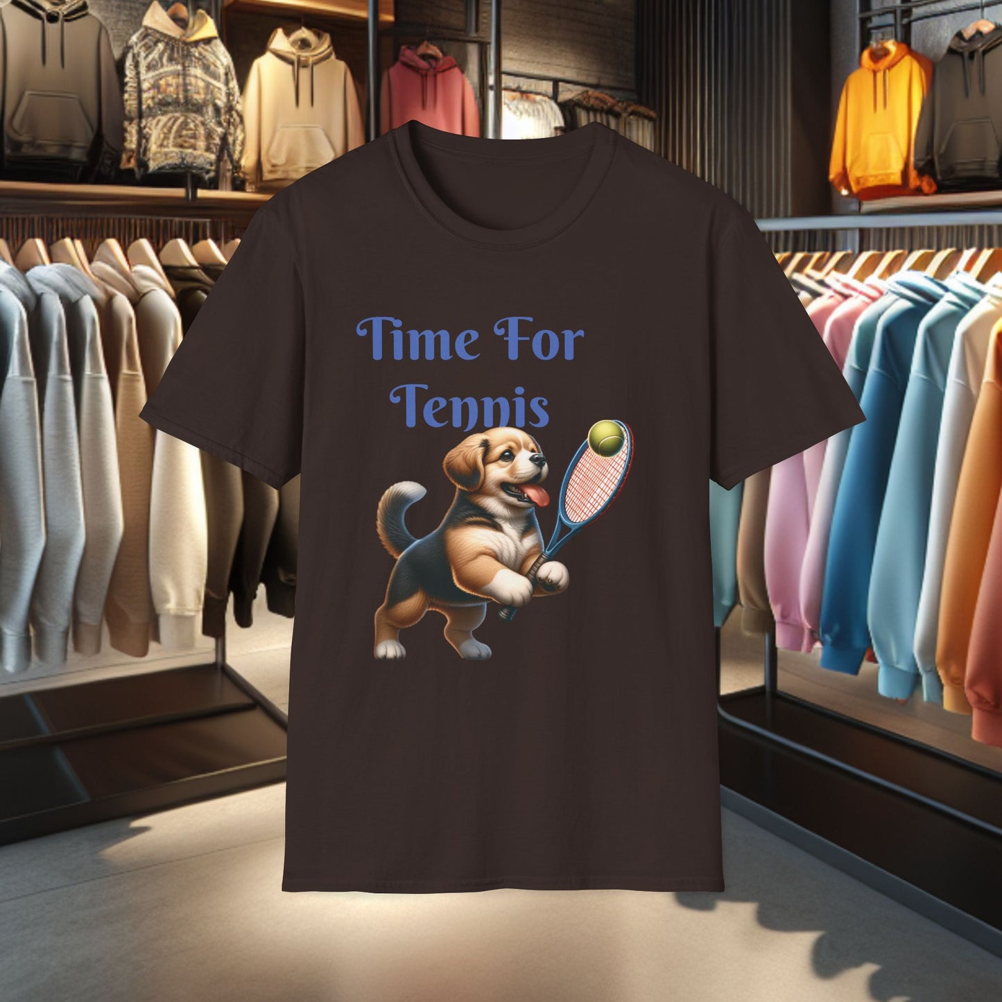 Puppy Playing Tennis Unisex T-Shirt - Time For Tennis