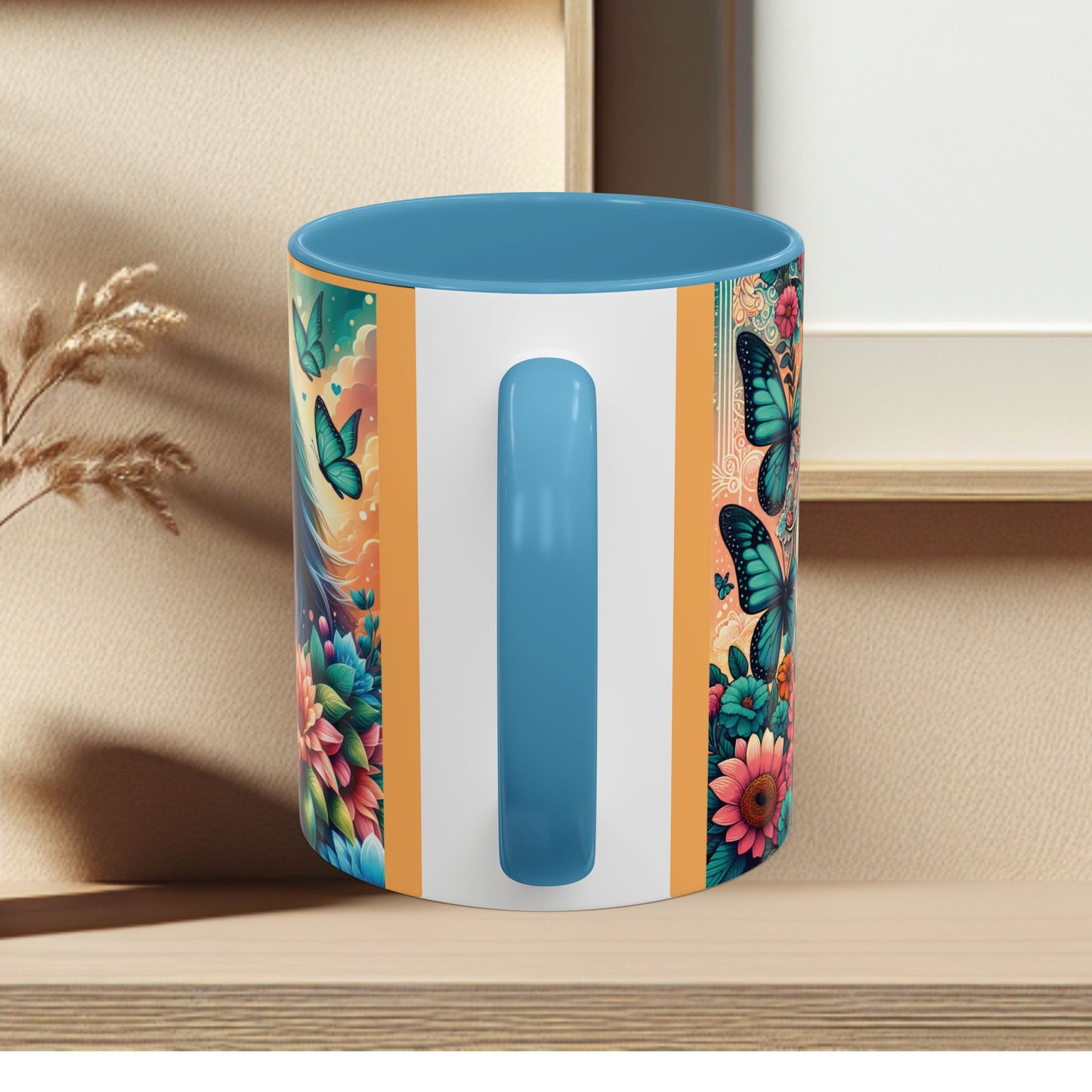 Coffee Mug Horses, Flowers, and Butterflies Mug