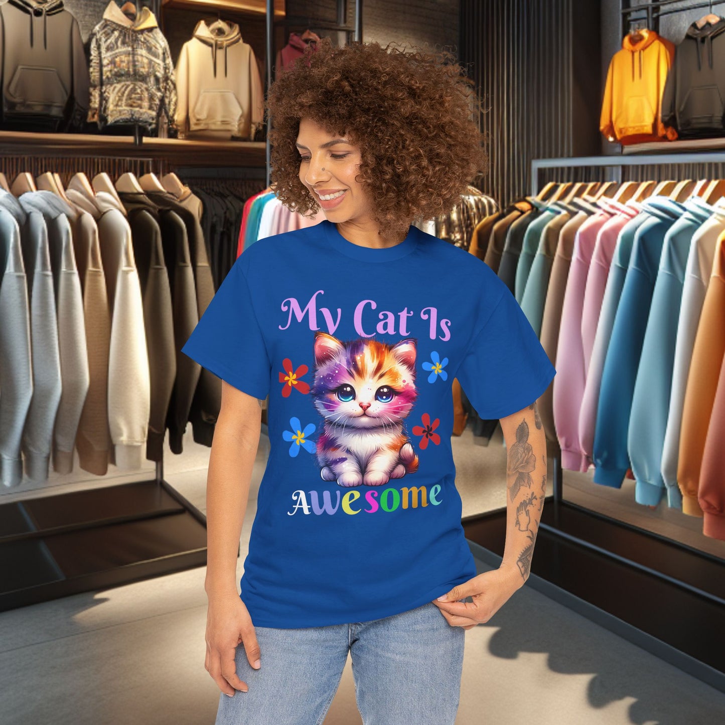 Awesome Cat Heavy Cotton Tee | Cat Lover Gift | Colorful Fun Shirt | Cute Animal Apparel | Perfect for Birthdays & Pet Lovers