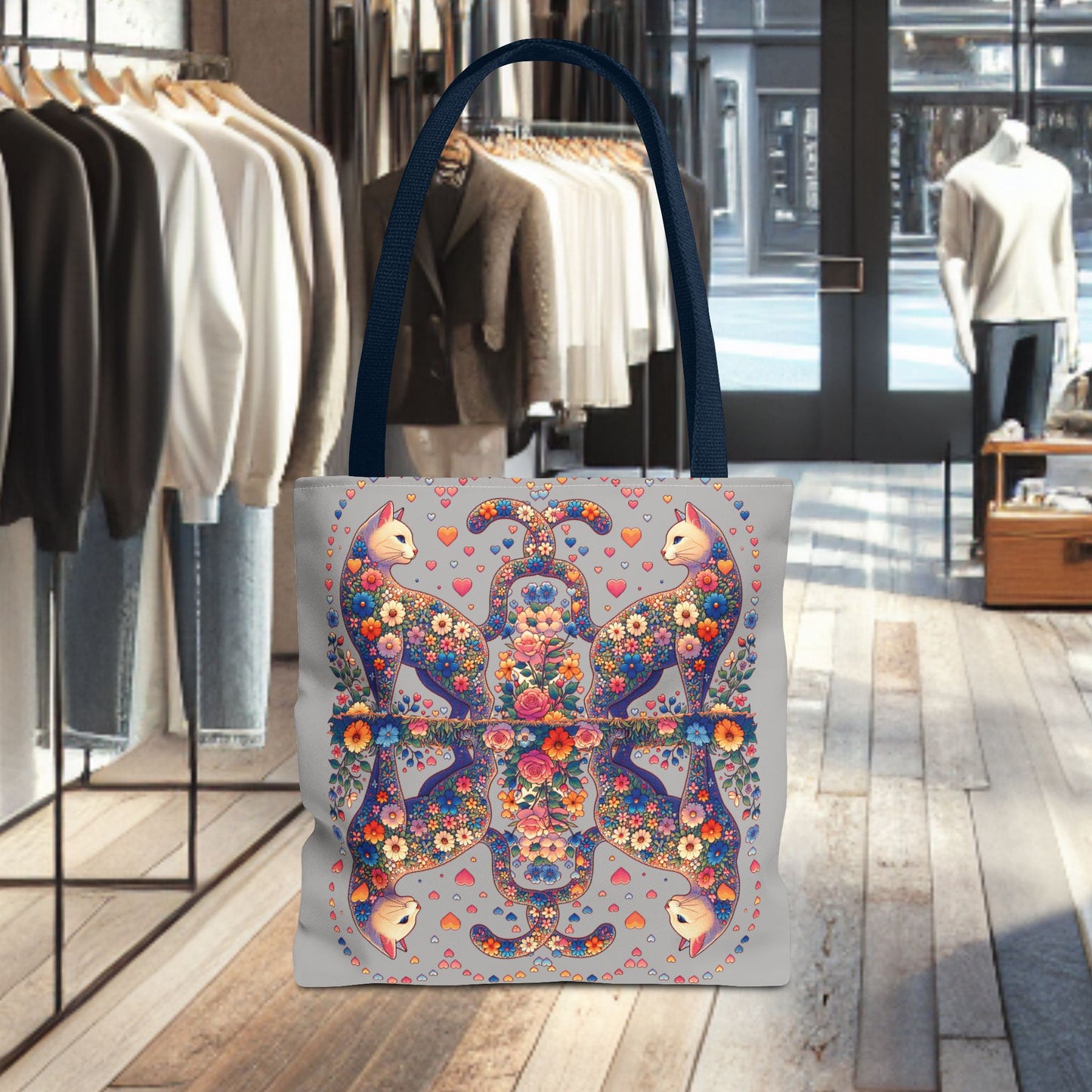 Mosaic Loving Cat Light Gray Tote Bag (AOP)