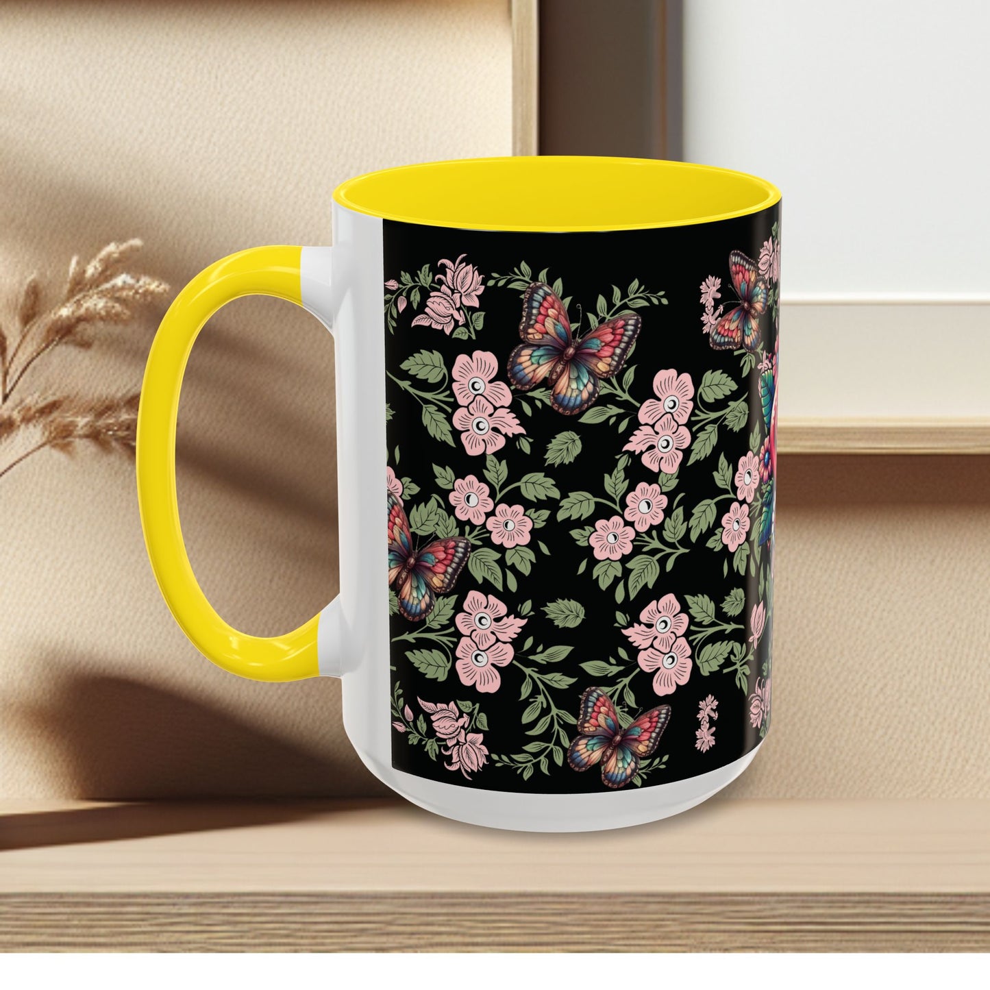 Floral Coffee Mug Black