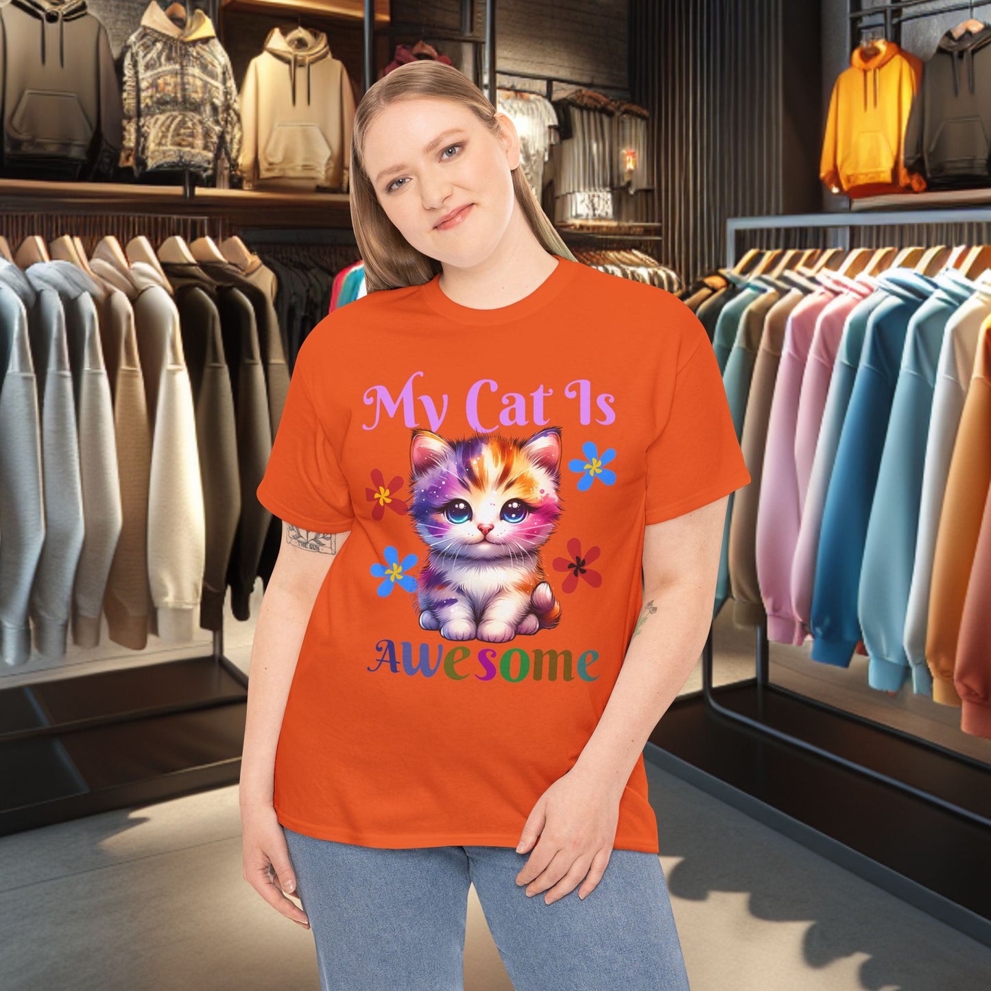 Awesome Cat Heavy Cotton Tee | Cat Lover Gift | Colorful Fun Shirt | Cute Animal Apparel | Perfect for Birthdays & Pet Lovers